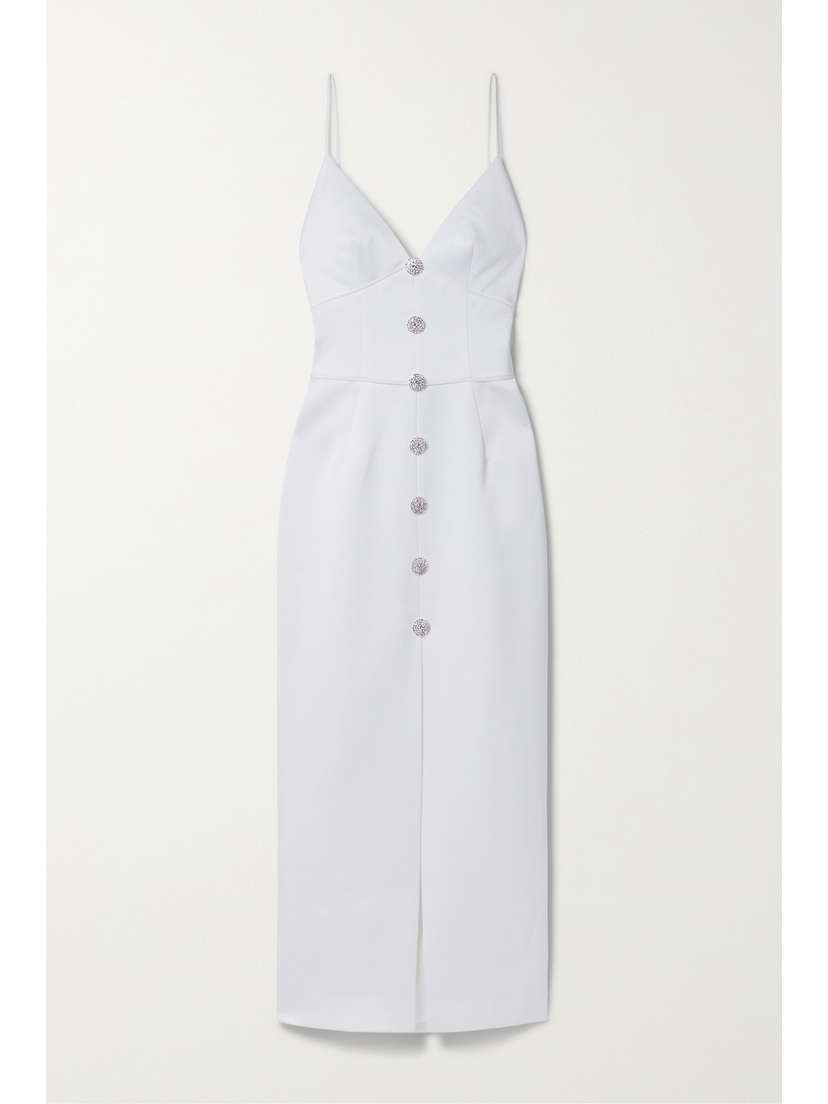 RASARIO Crystal-embellished Hammered-satin Midi Dress