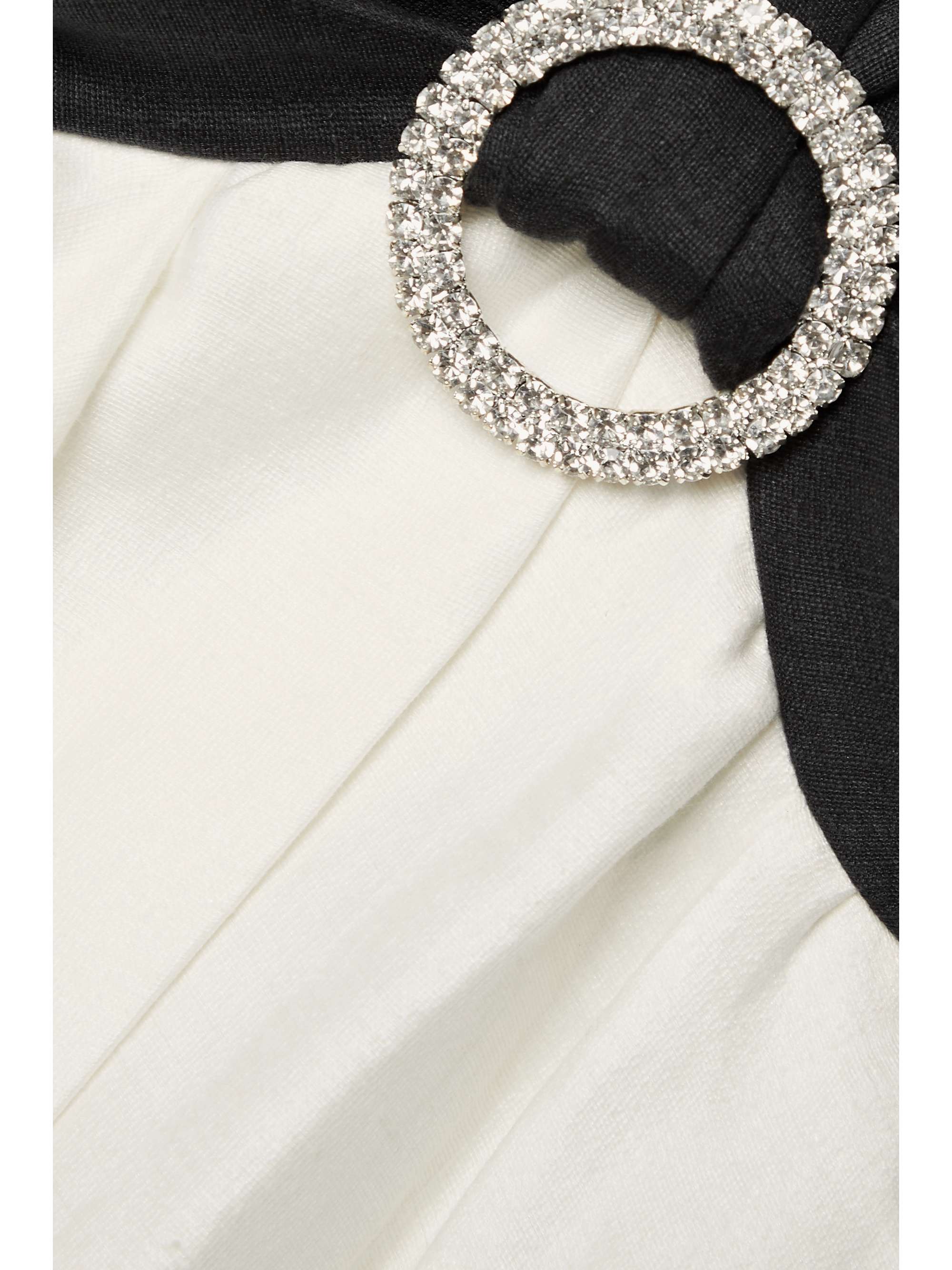 RASARIO Crystal-embellished ruched two-tone linen-blend halterneck mini dress