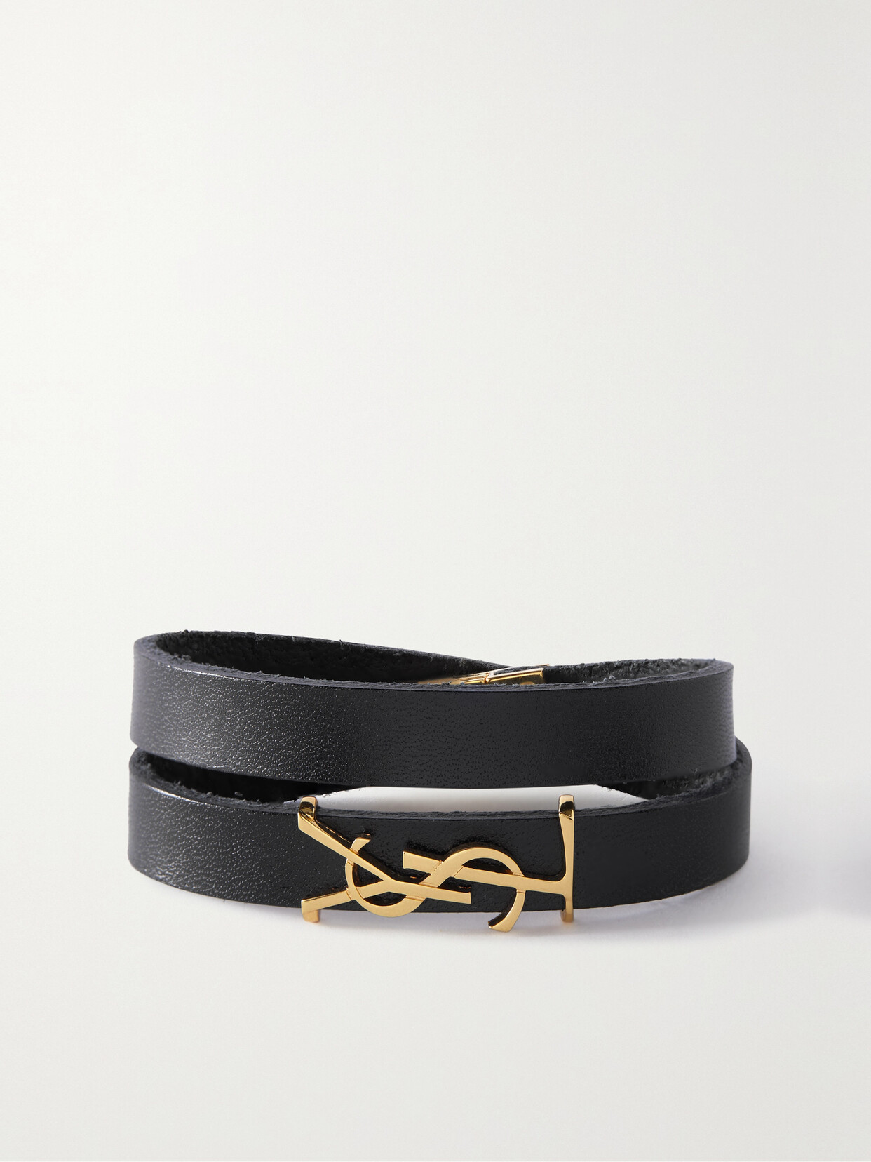 SAINT LAURENT Opyum Leather And Gold-tone Bracelet - Black