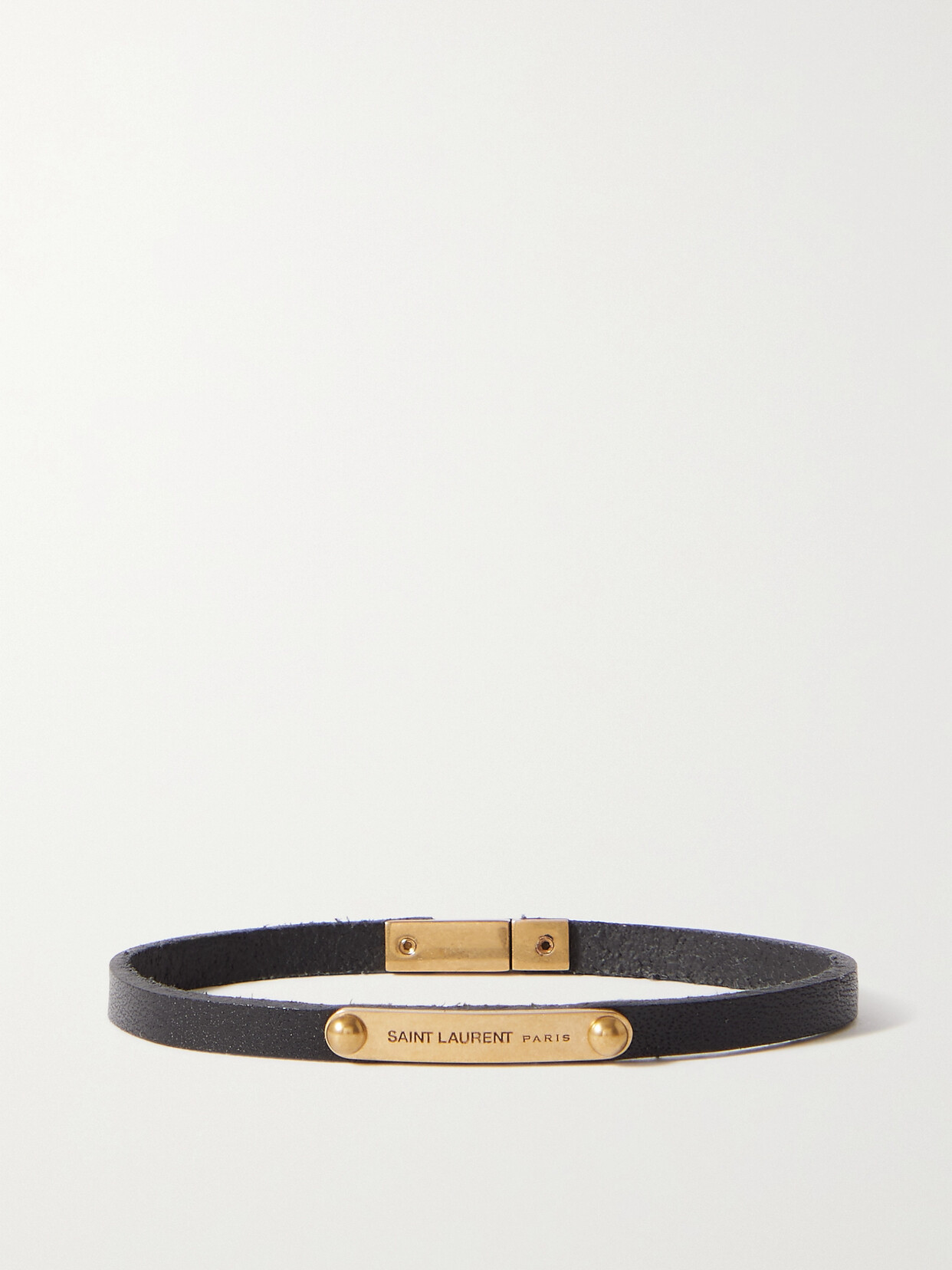 Saint Laurent Leather And Gold-tone Bracelet In Black