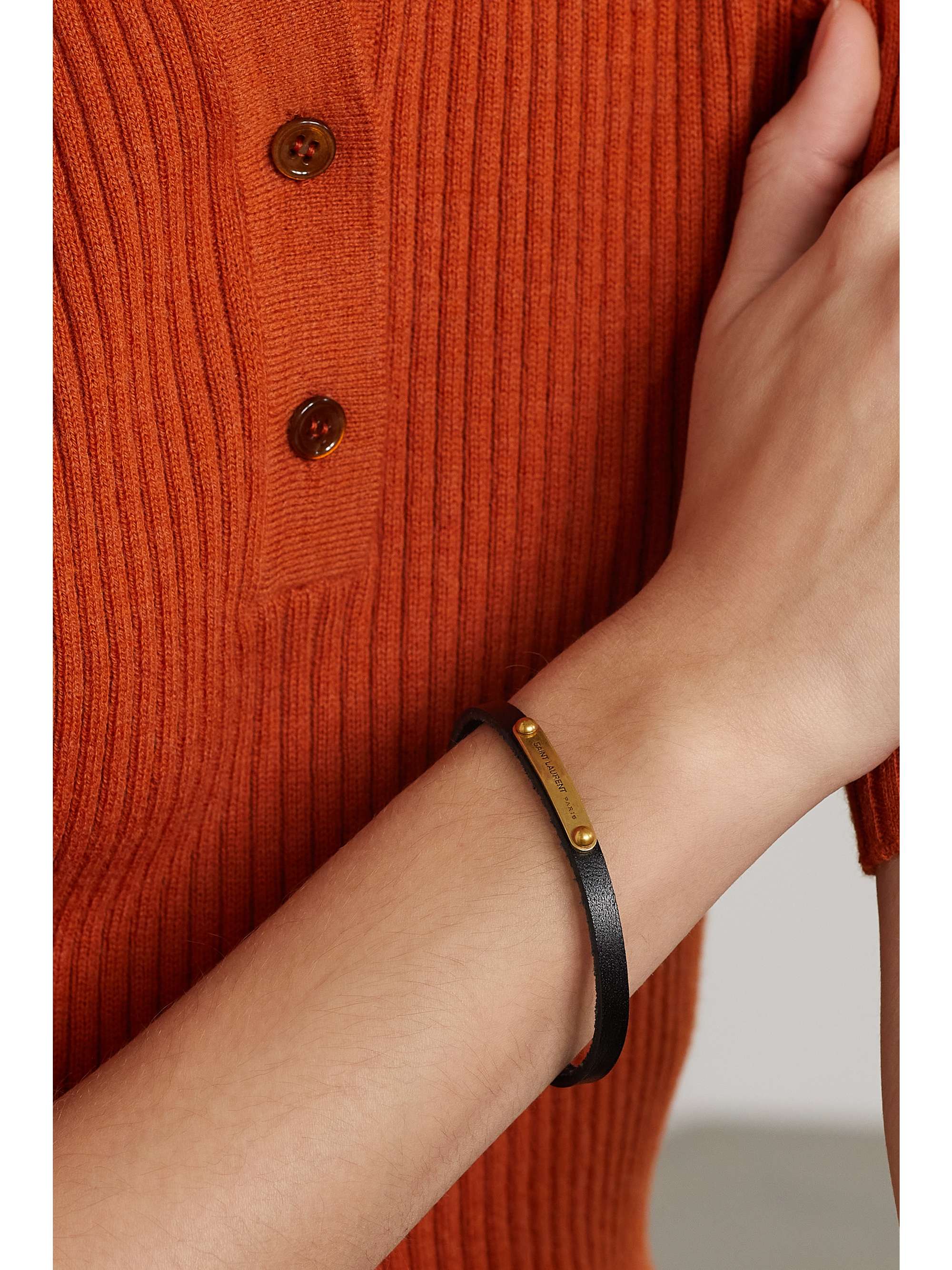 SAINT LAURENT Leather and gold-tone bracelet