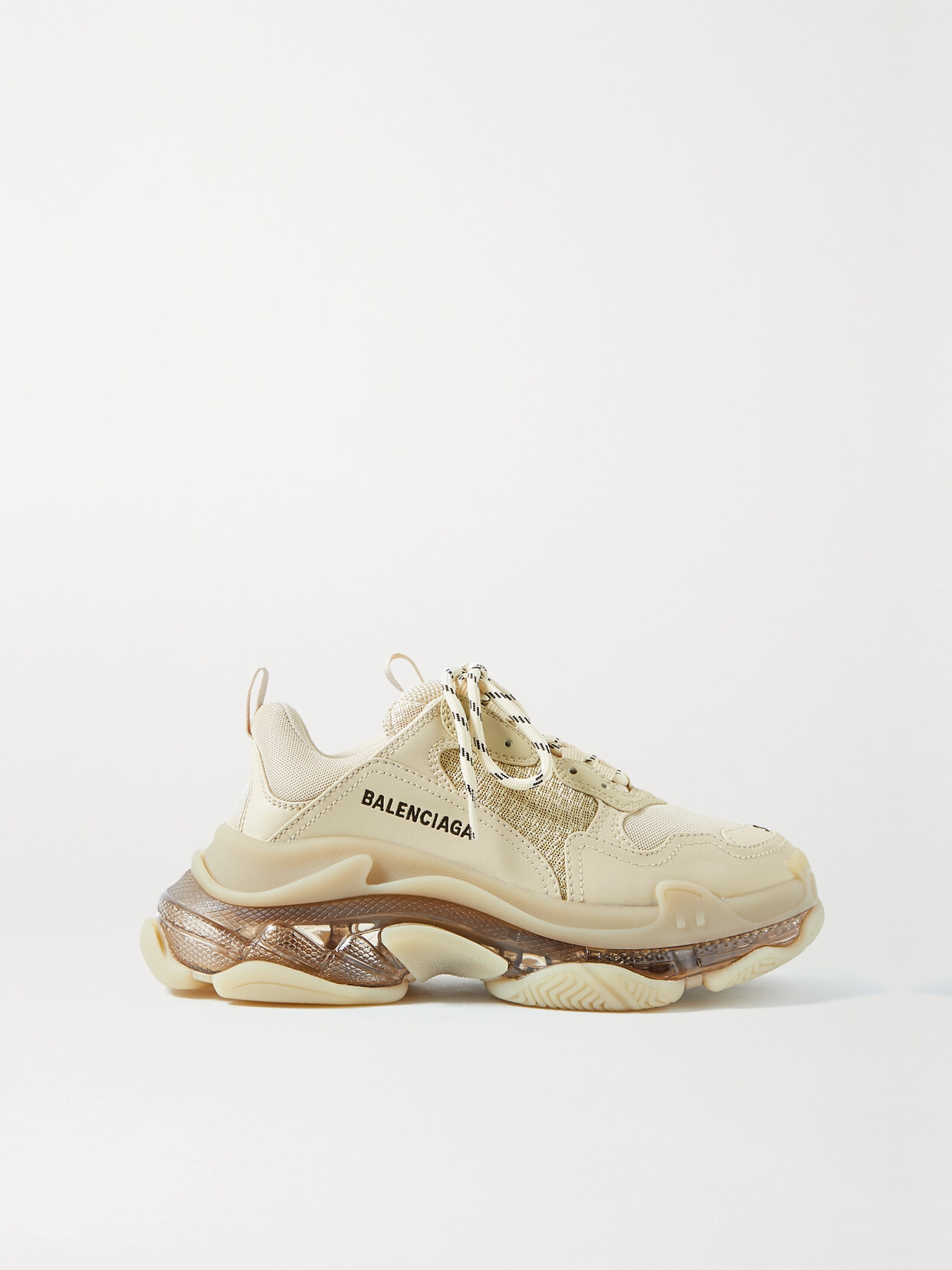 Shop Balenciaga Triple S Clear Sole Logo-embroidered Faux Leather And Mesh Sneakers In Neutrals