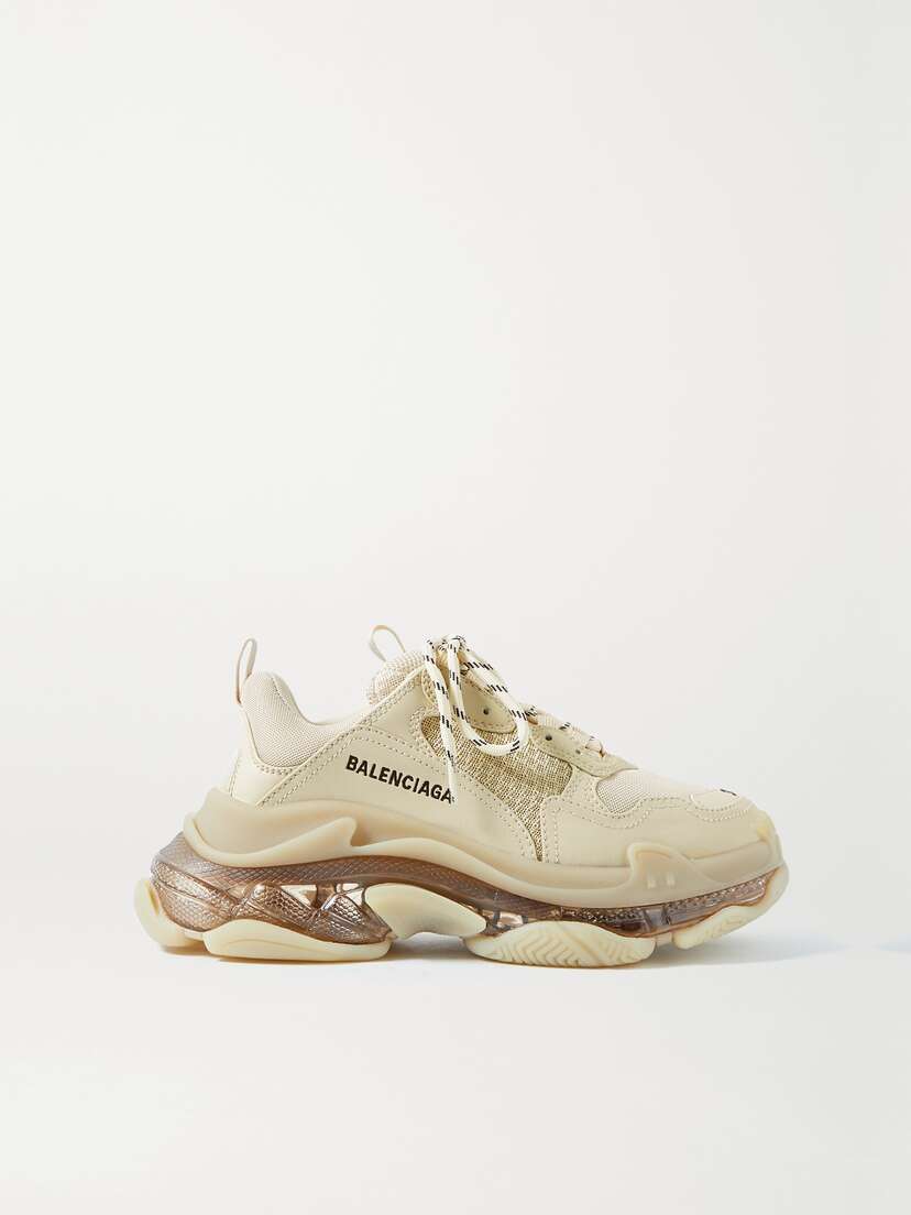 Balenciaga Triple S Clear Sole Logo-embroidered Faux Leather And Mesh Sneakers