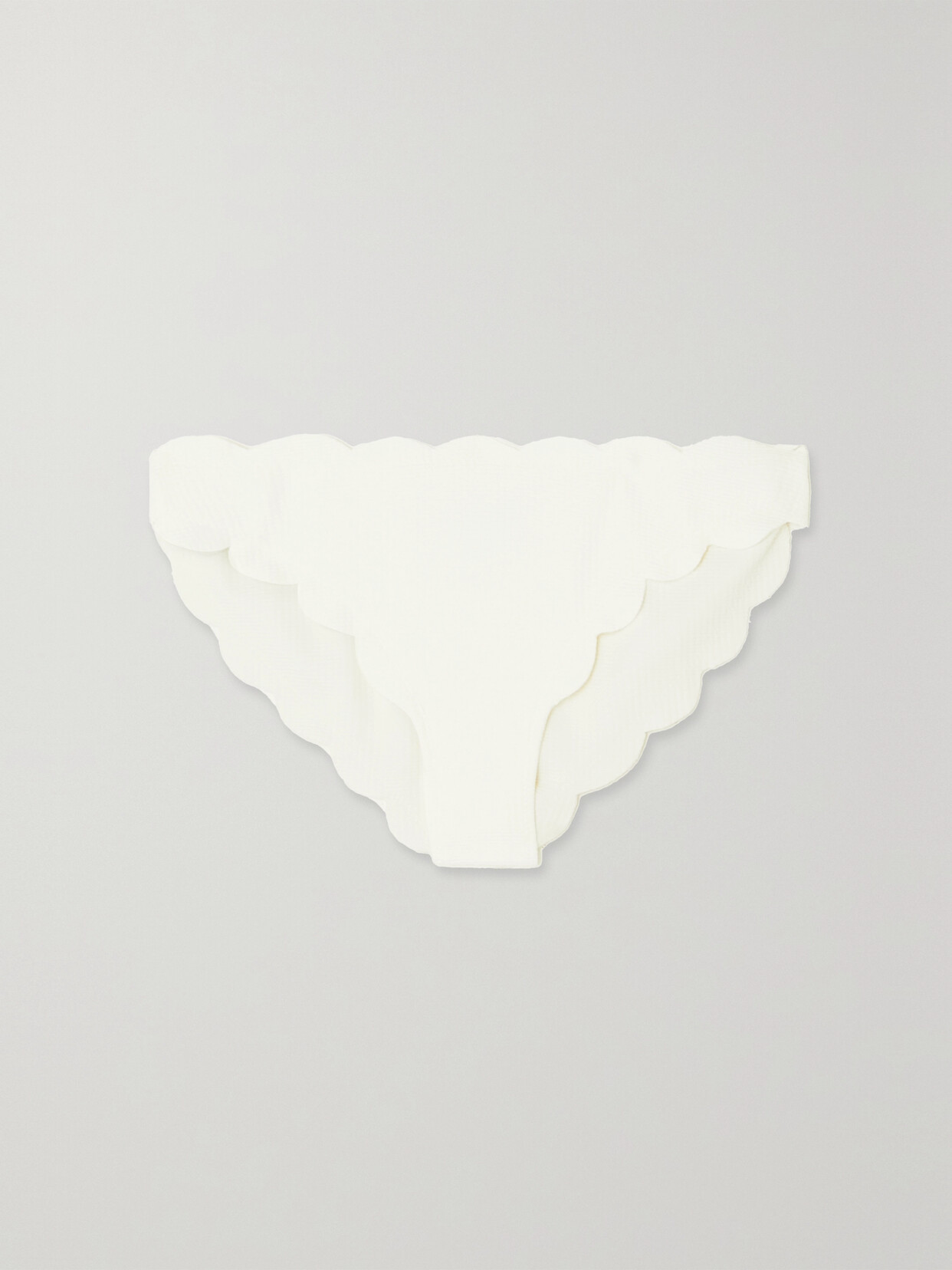 Shop Marysia + Net Sustain Antibes Scalloped Recycled Seersucker Bikini Briefs In Off-white