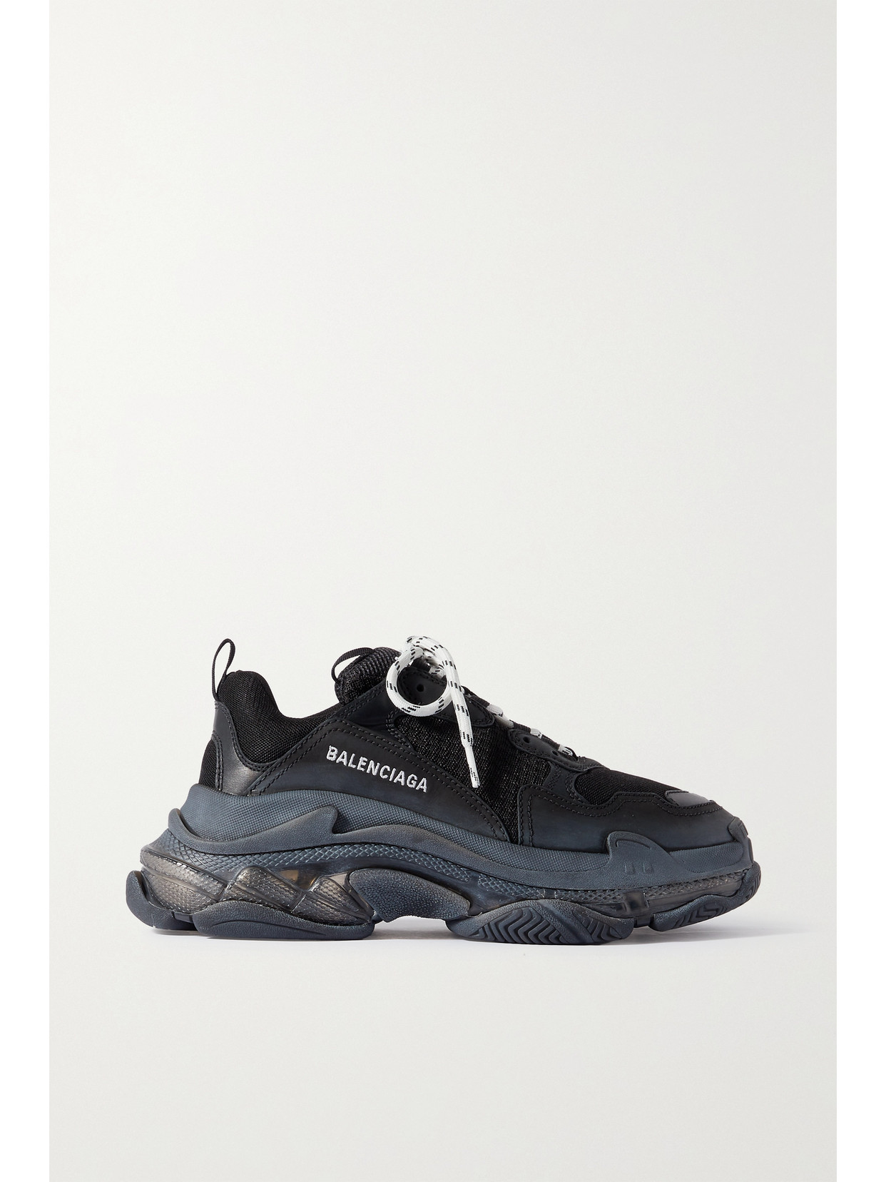 Balenciaga Triple S Clear Sole Logo-embroidered Leather, Nubuck And Mesh Sneakers - Black