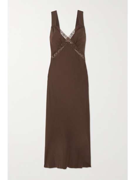 Brown Provence open-back lace-trimmed silk-charmeuse midi dress | REFORMATION | NET-A-PORTER