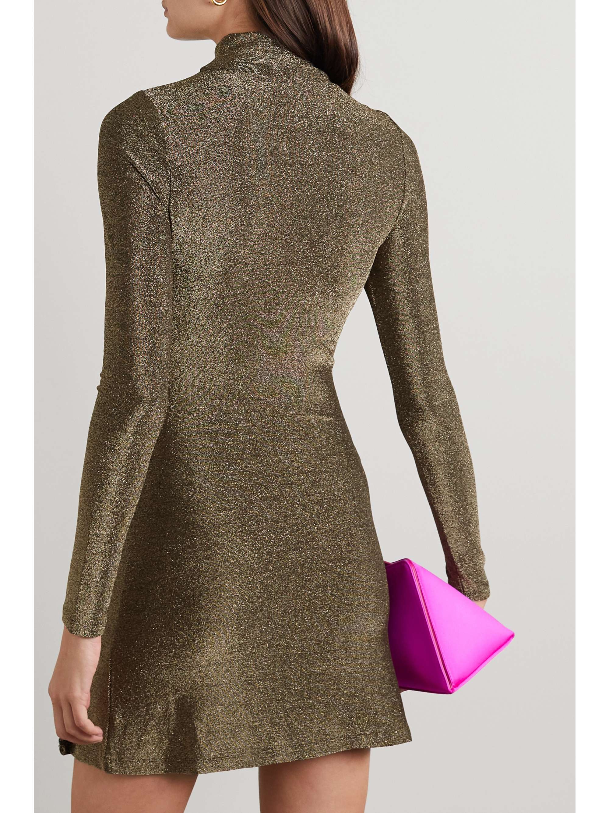 REFORMATION Hermia metallic stretch-jersey turtleneck mini dress
