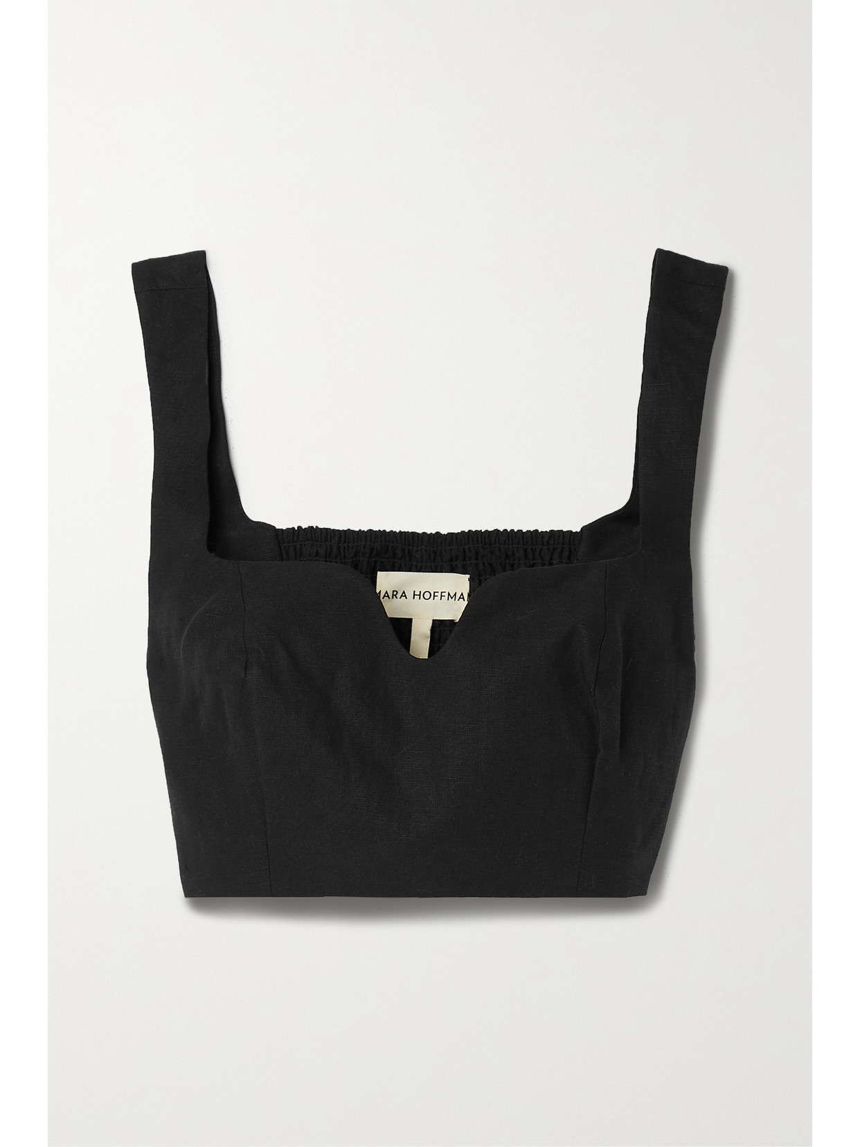 Mara Hoffman Jini Cropped Shirred Tencel™ Lyocell And Linen-blend Top In Black