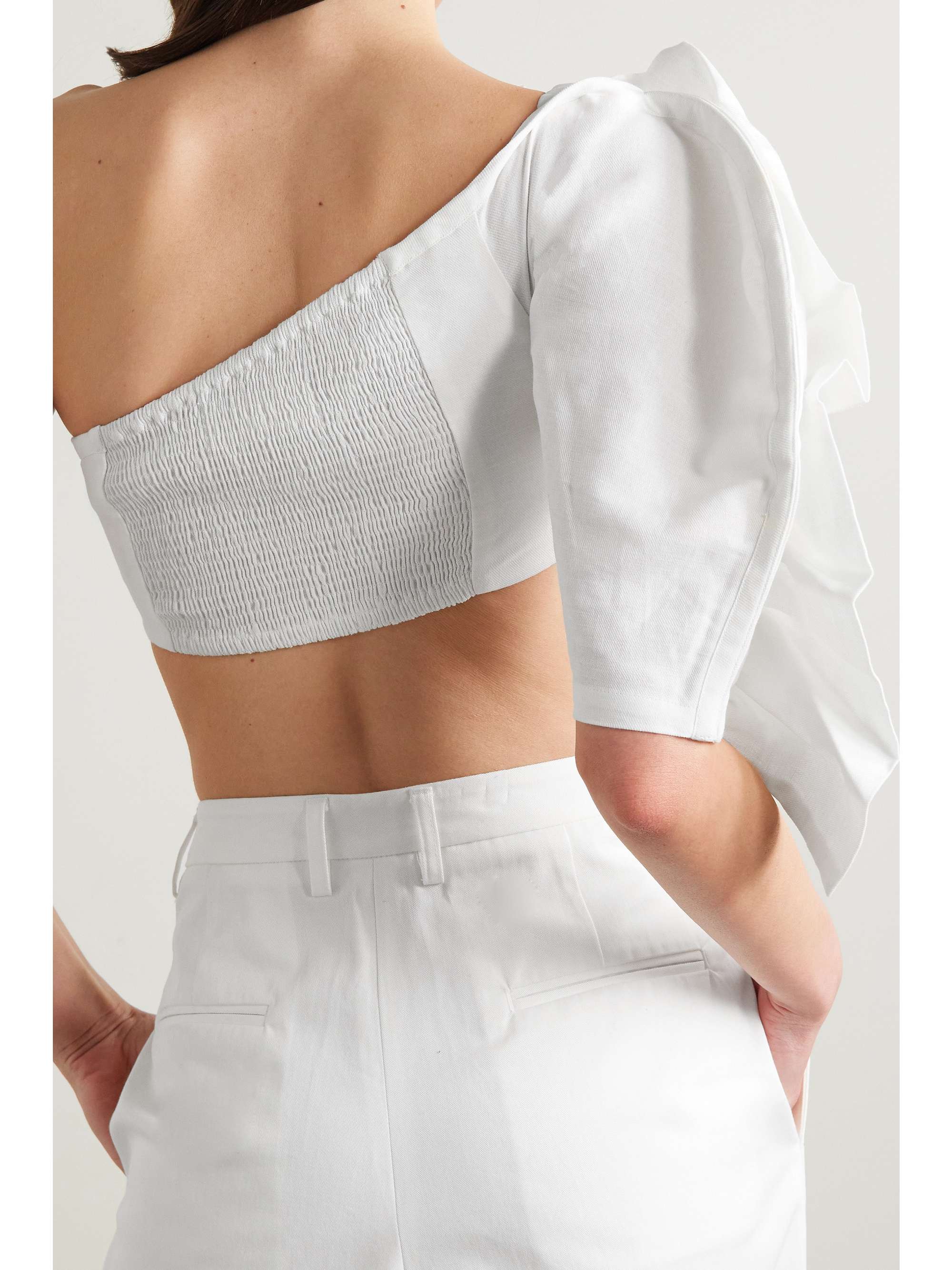 MARA HOFFMAN Minerva one-sleeve ruffled linen and organic cotton-blend top