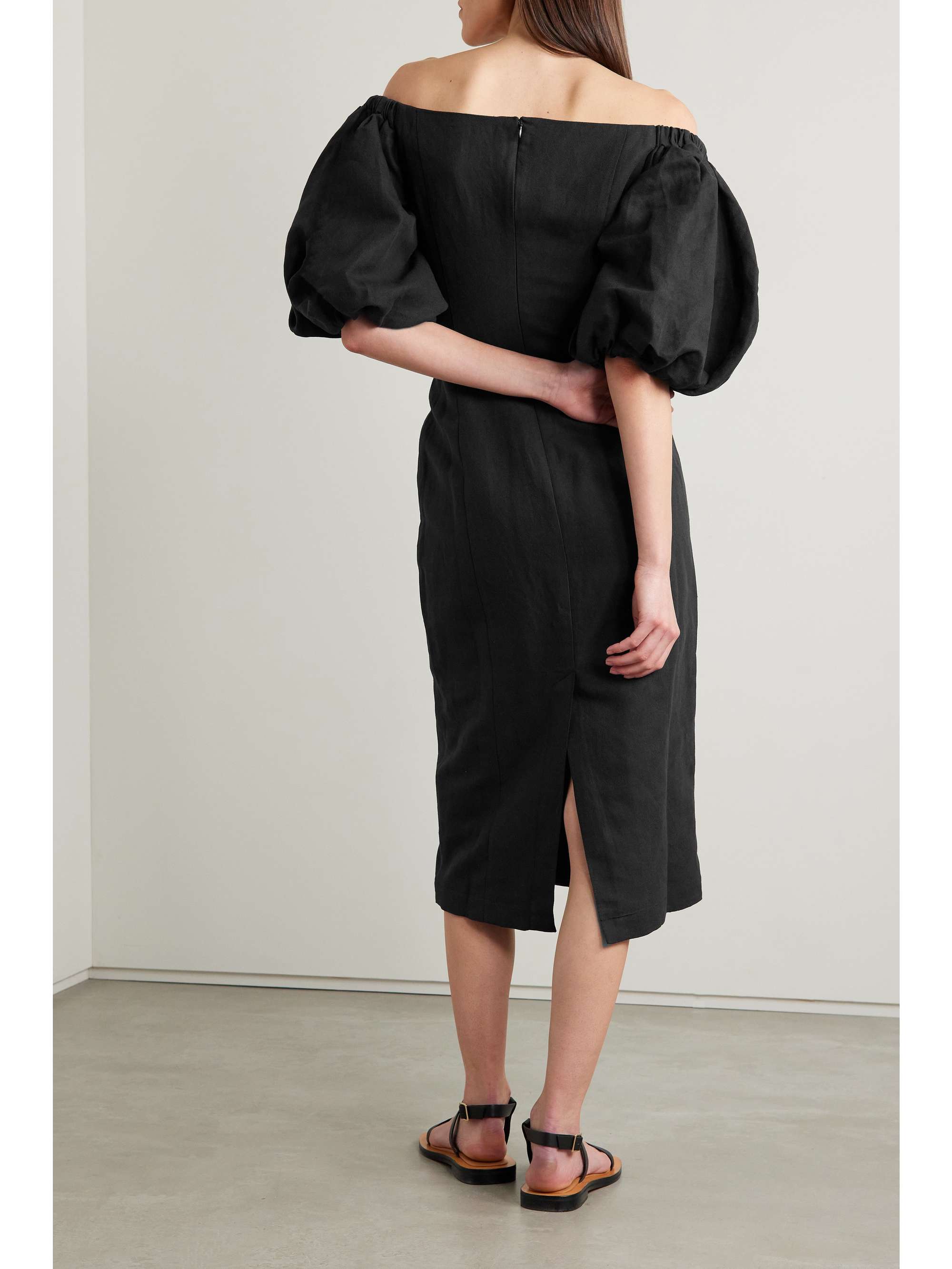 MARA HOFFMAN Namari off-the-shoulder linen and organic cotton-blend twill midi dress