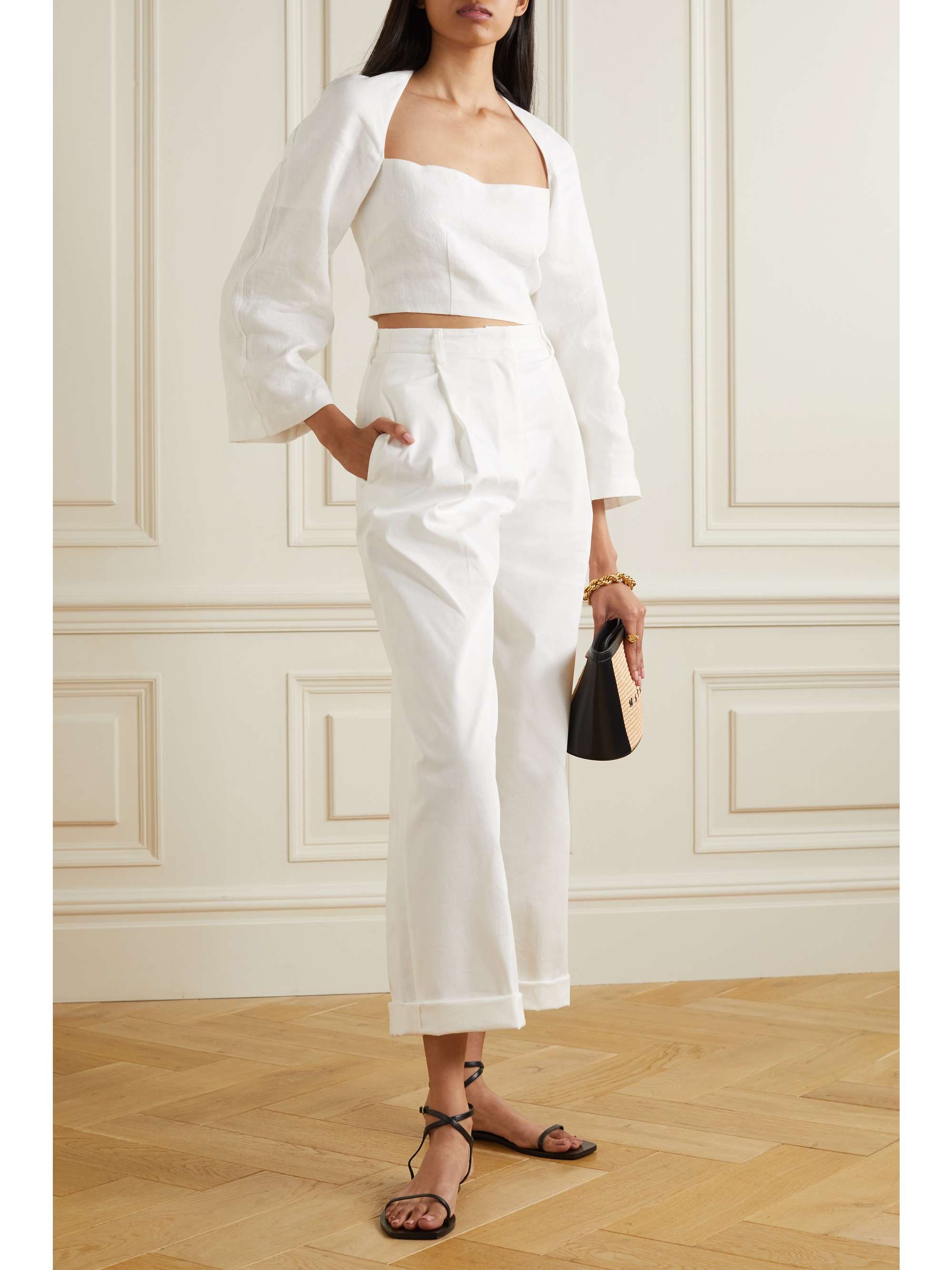 MARA HOFFMAN Julia cropped cutout hemp top