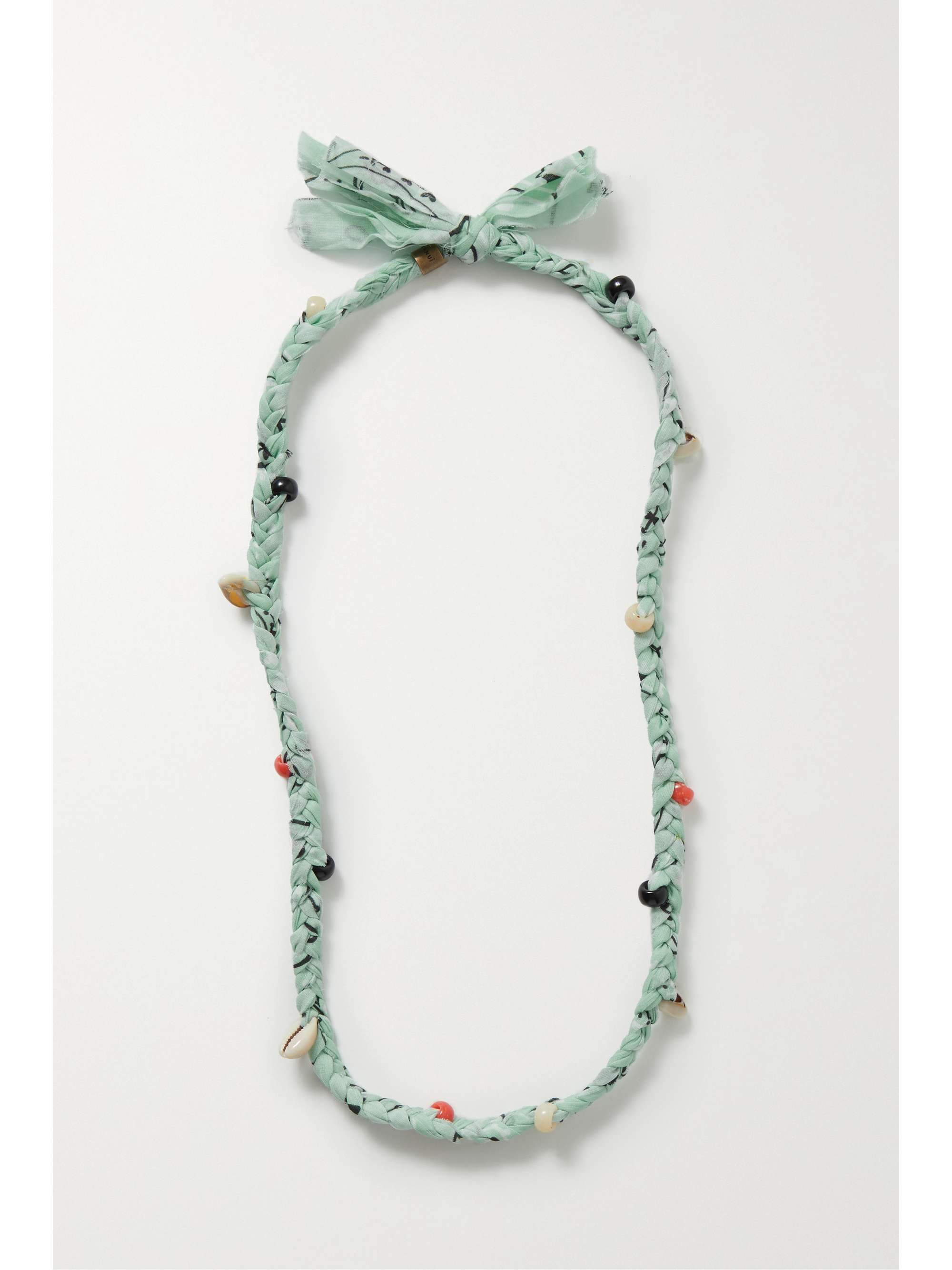 Braided printed cotton-voile, shell and bead necklace Braided printed cotton-voile, shell and bead necklace