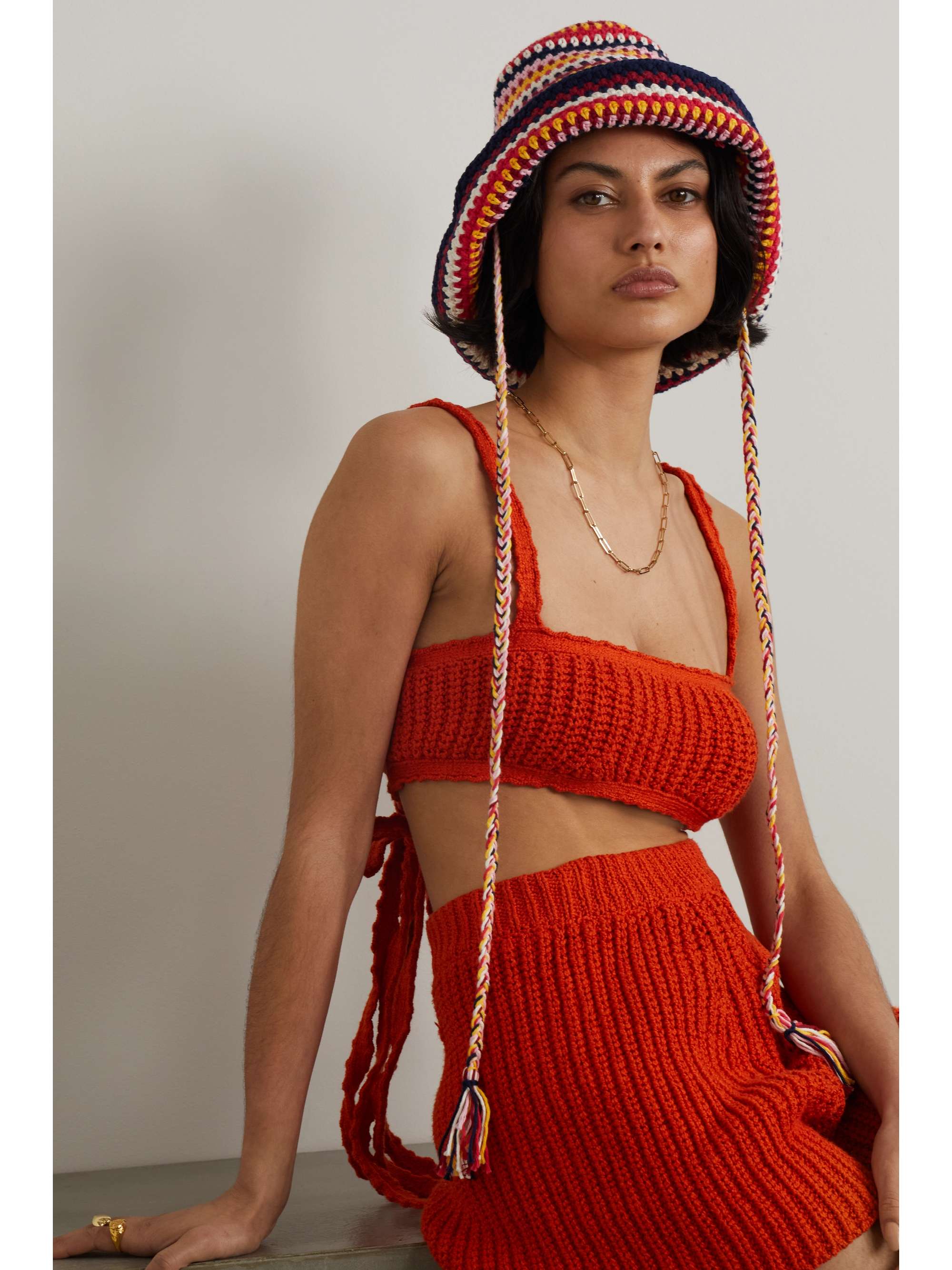 ALANUI Beach Break striped crocheted cotton hat
