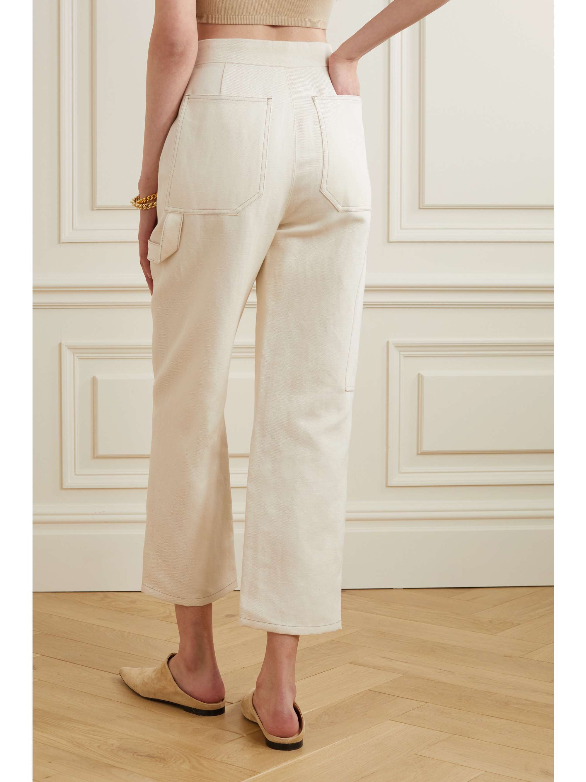 Alete cropped cotton and linen-blend twill wide-leg pants