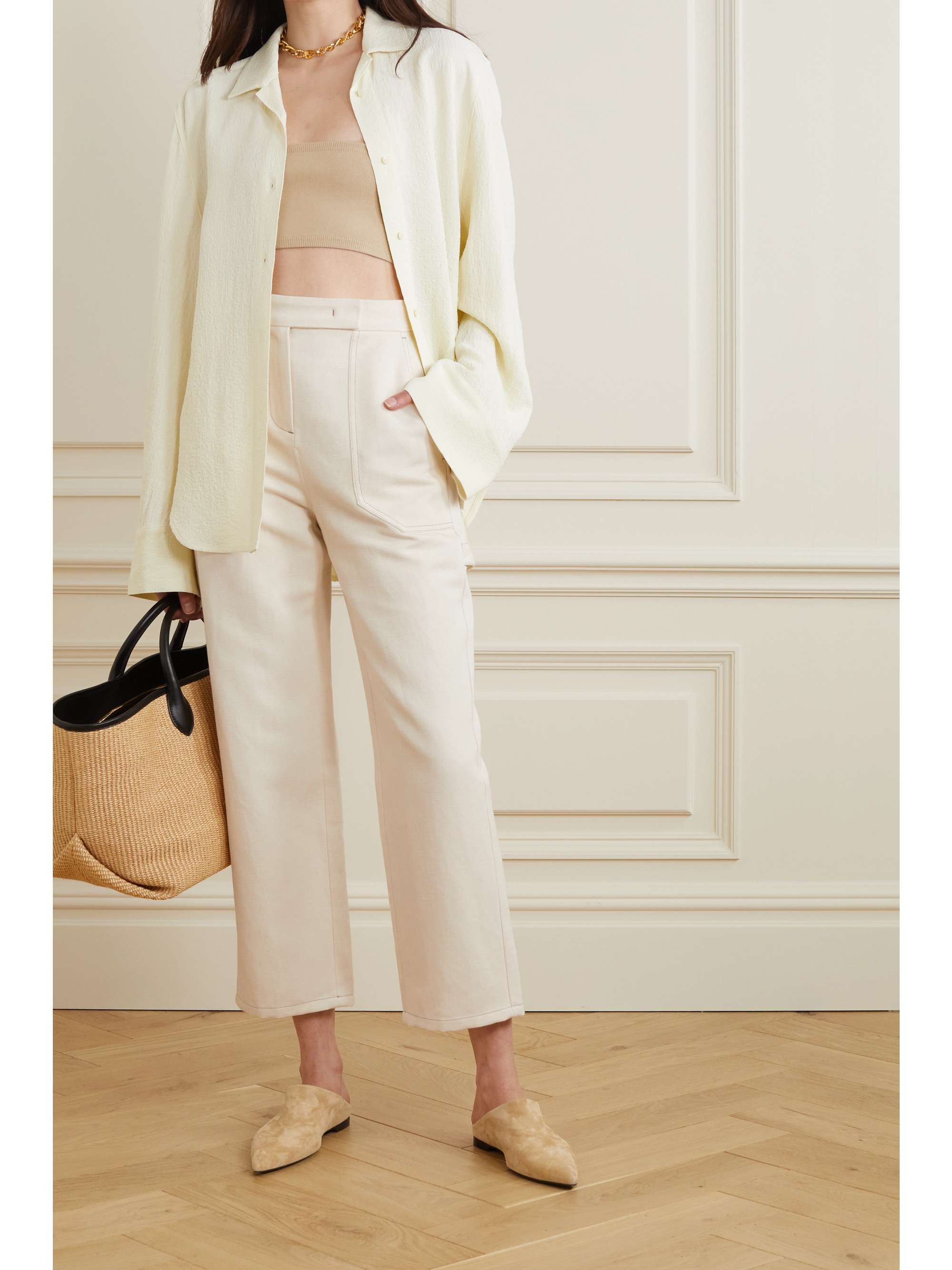 MAX MARA Alete cropped cotton and linen-blend twill wide-leg pants