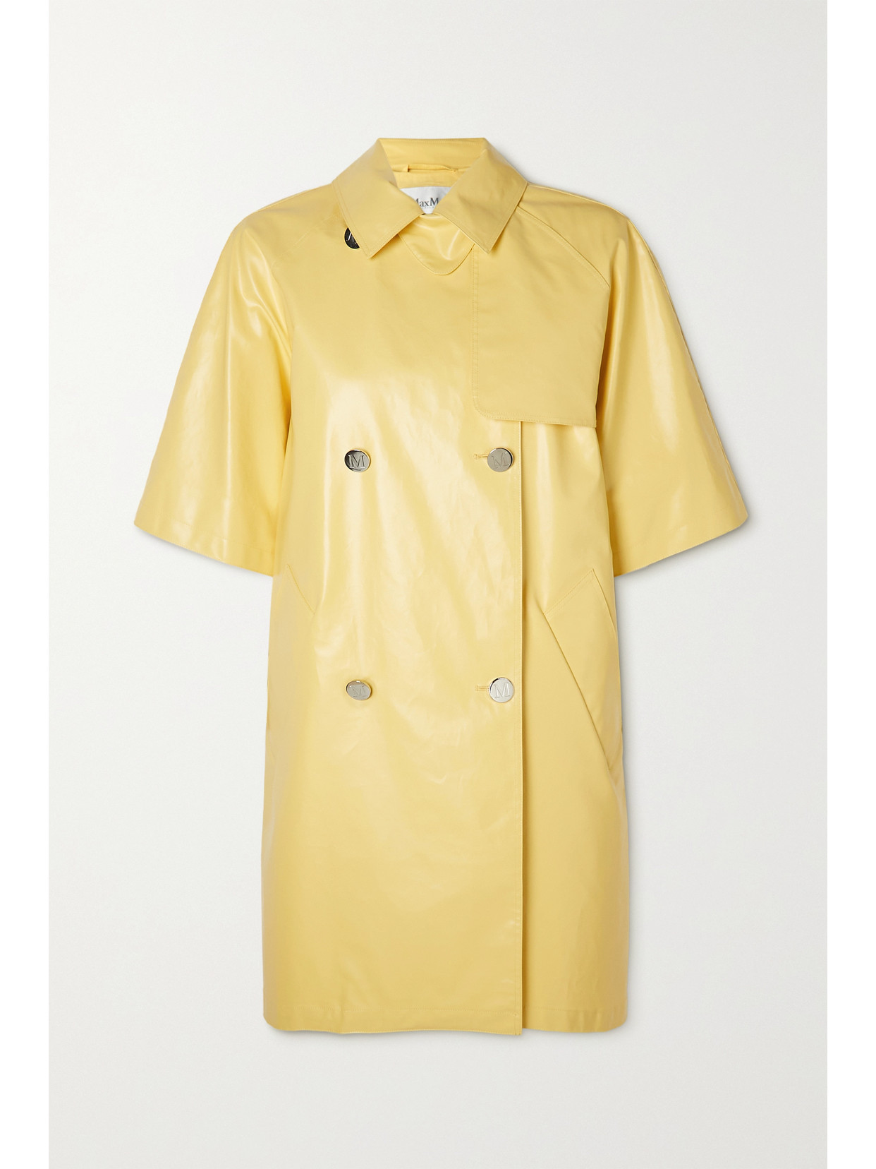 Shop Max Mara Tondo Double-breasted Coated-cotton Coat In Yellow