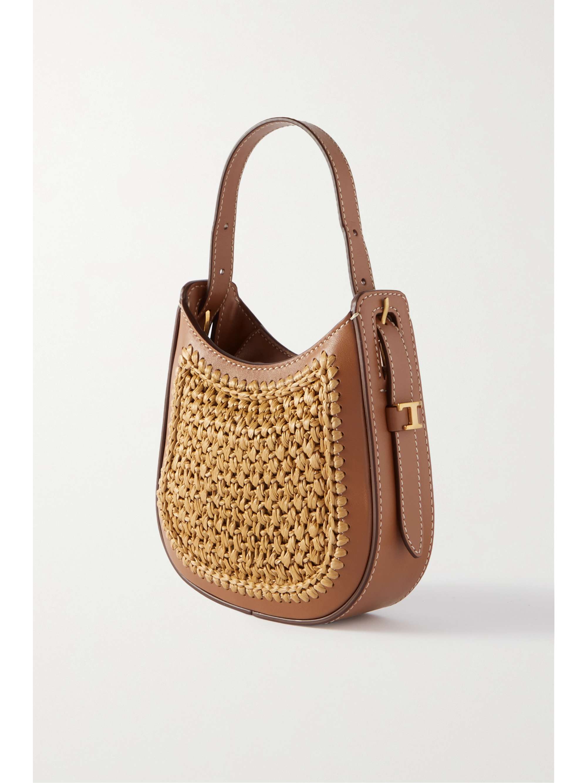Neutral Hobo raffia and leather shoulder bag TOD'S NETAPORTER