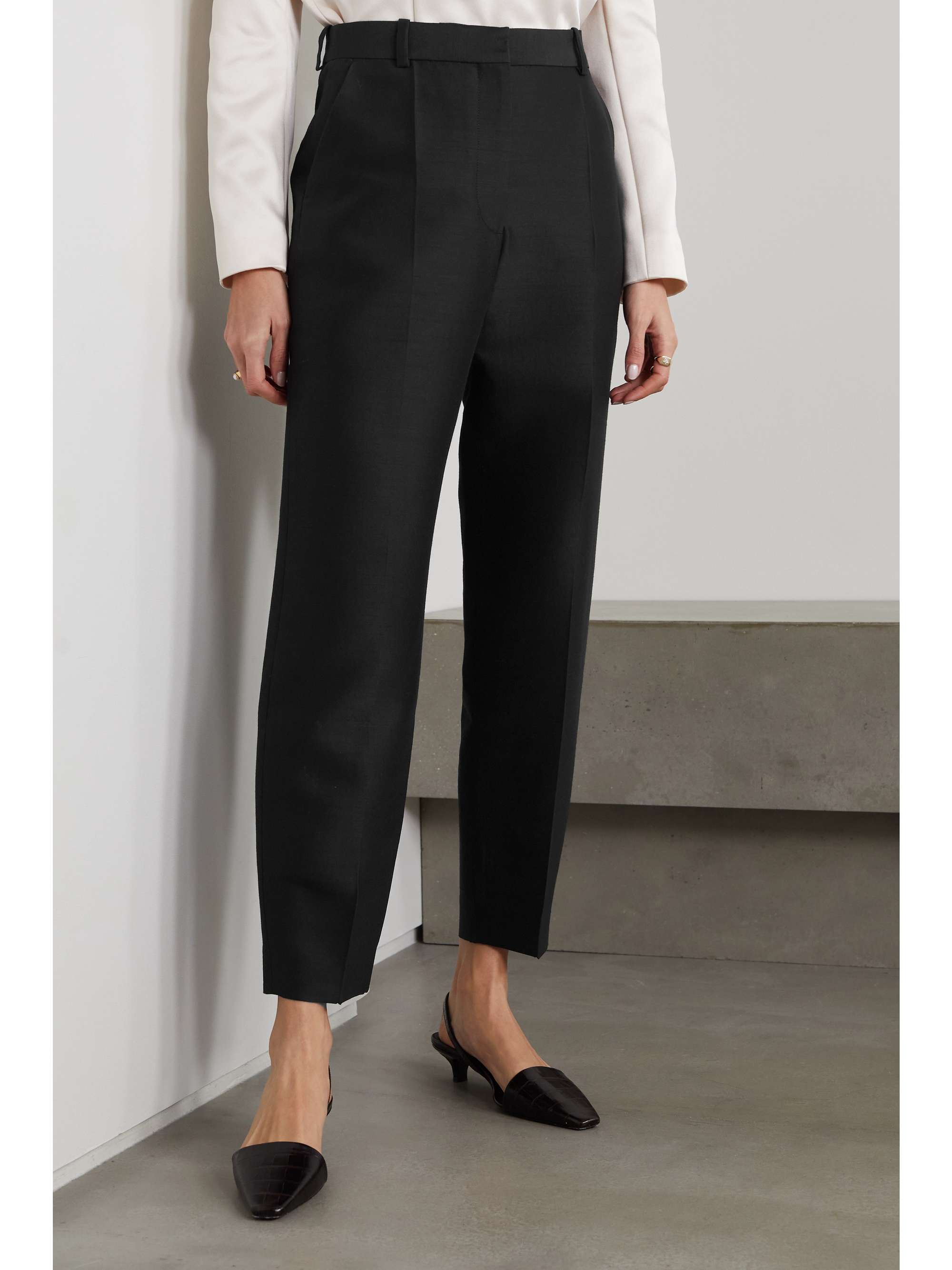 silk-blend straight-leg pants 