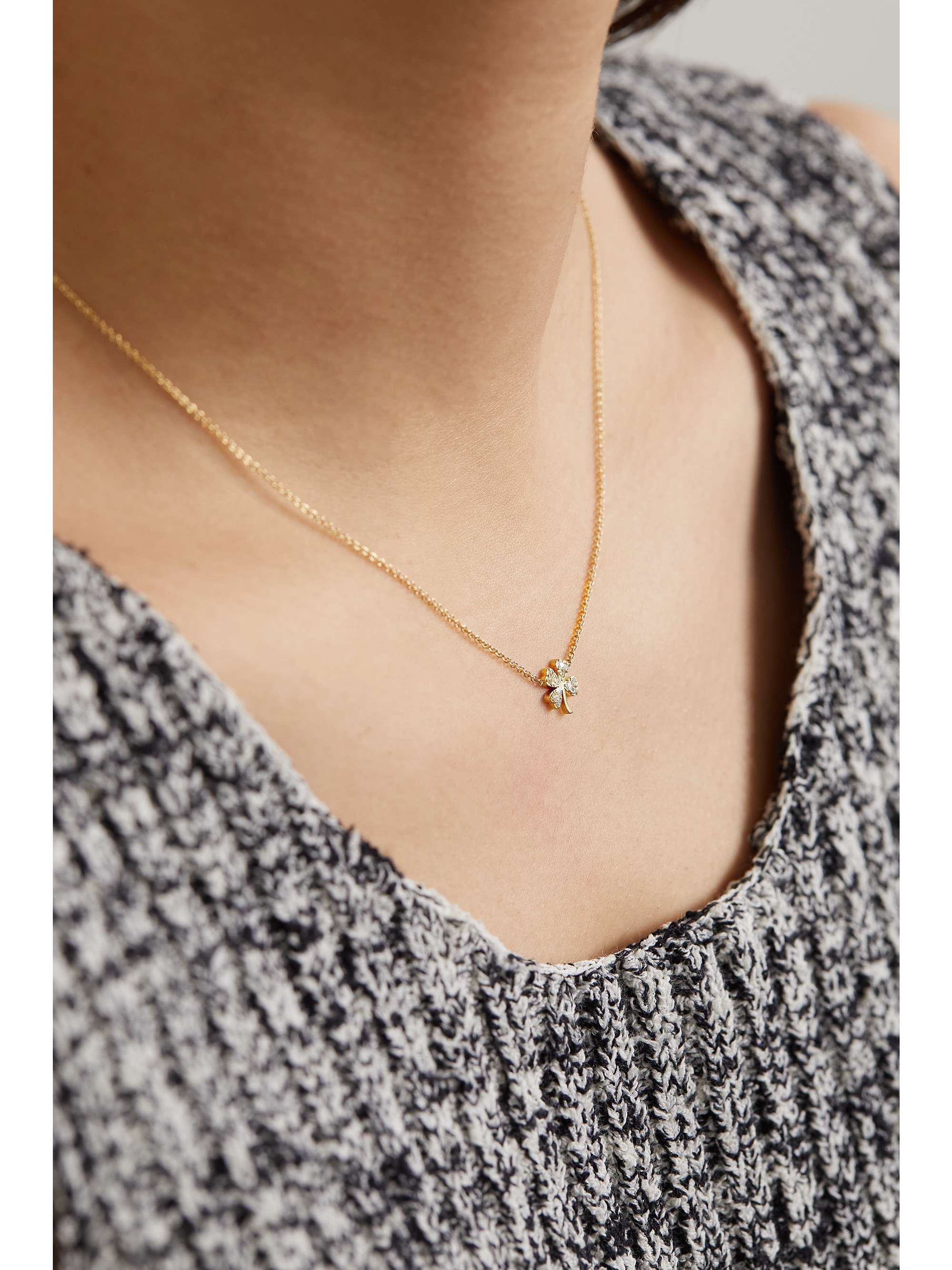 JENNIFER MEYER Mini Clover 18-karat gold diamond necklace
