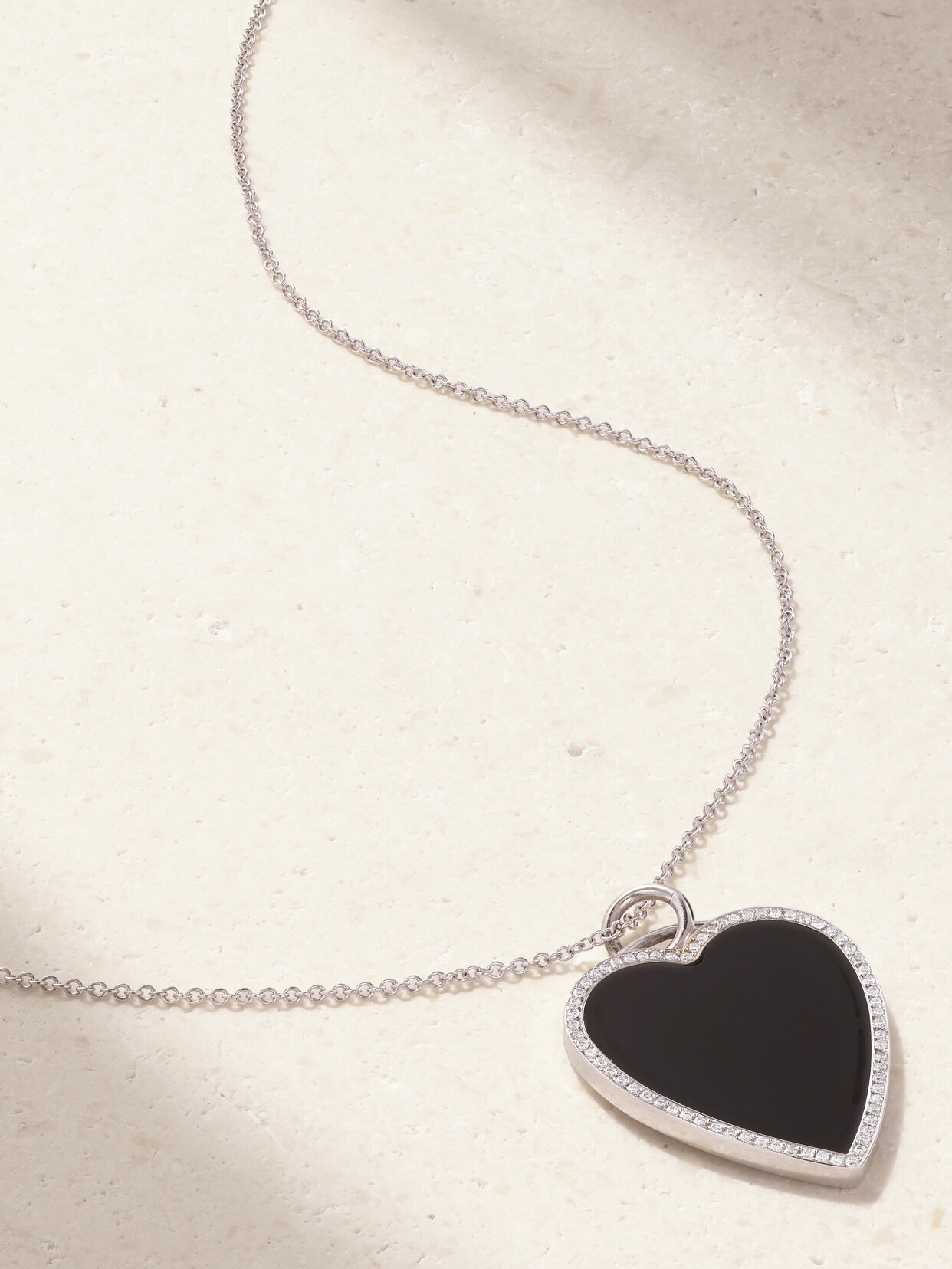 Jennifer Meyer Heart 18-karat White Gold, Diamond And Onyx Necklace