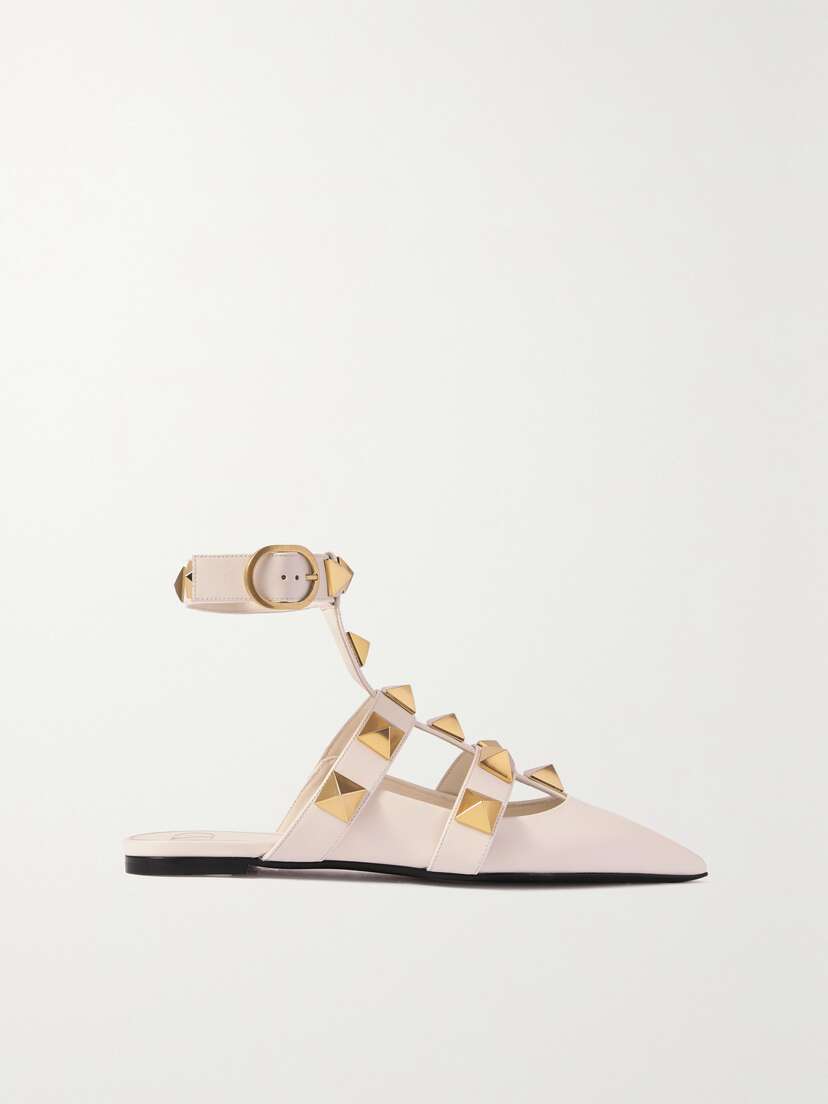 Valentino Garavani Roman Stud Leather Point-toe Flats