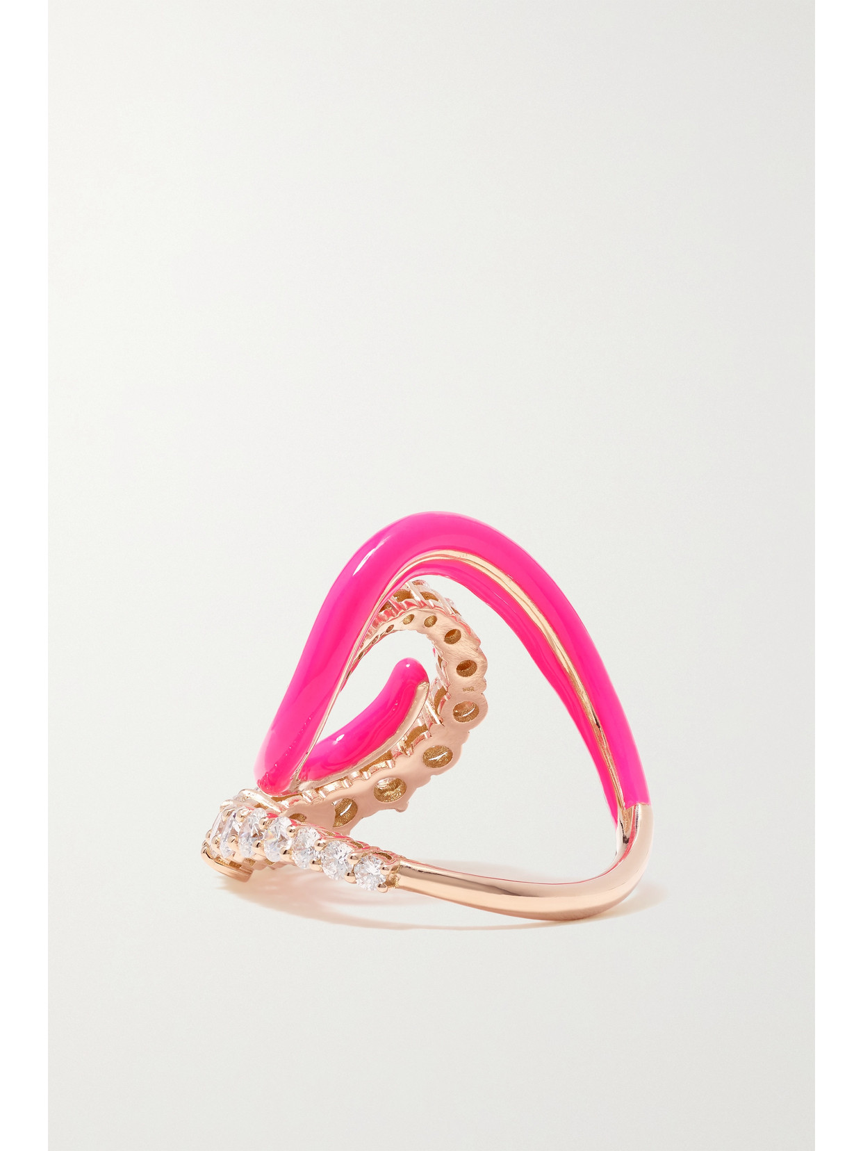 Shop Melissa Kaye Riley 18-karat Pink Gold, Diamond And Enamel Ring