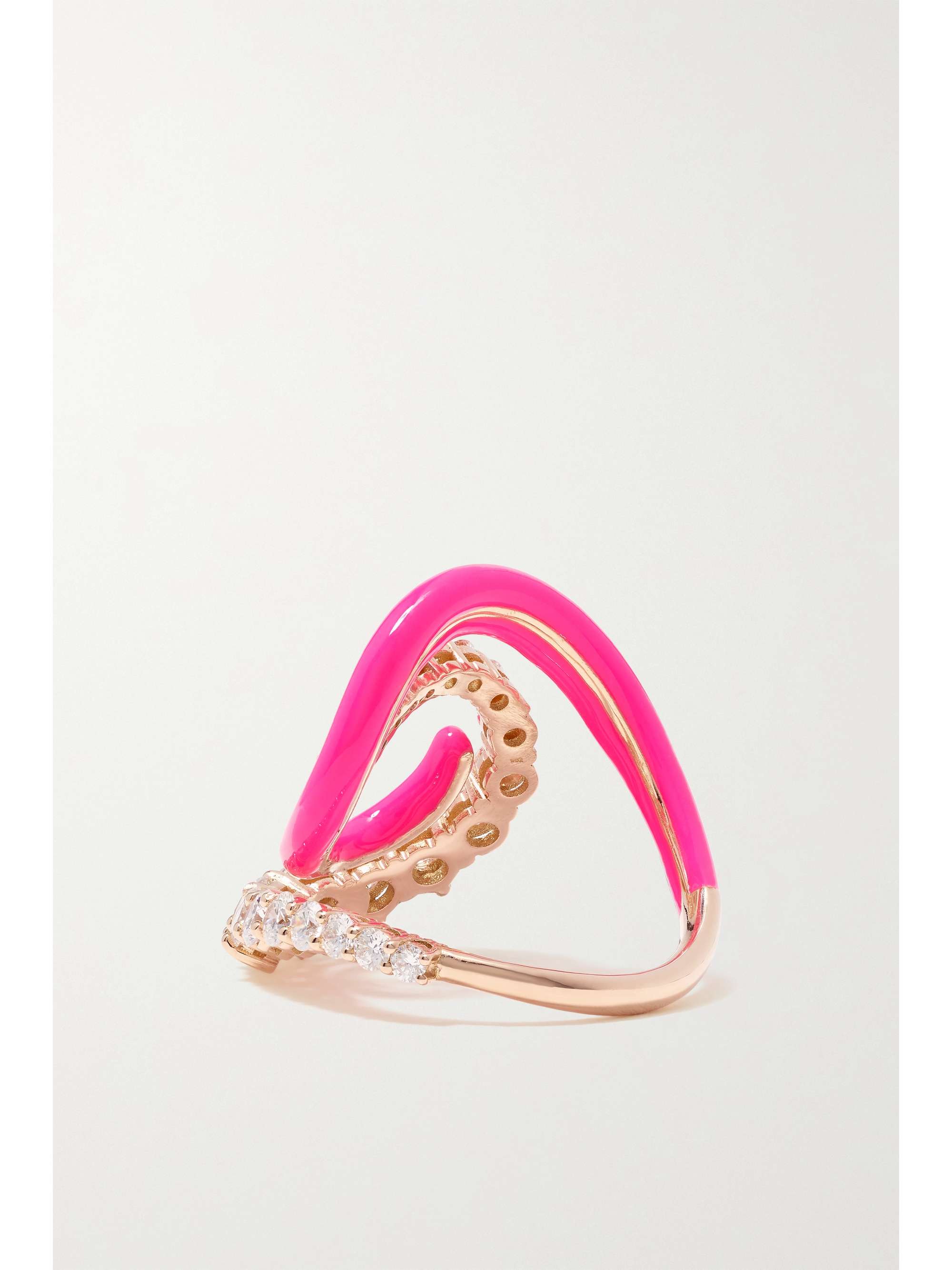 MELISSA KAYE Anello in oro rosa 18 carati con diamanti e smalto Riley