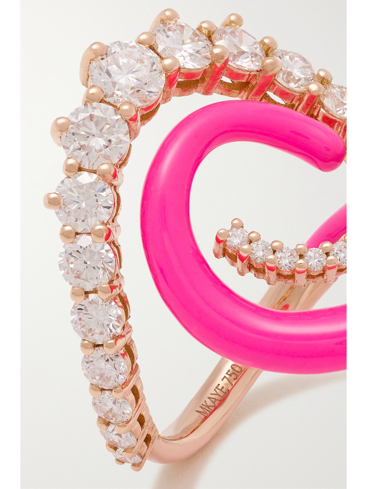 Shop Melissa Kaye Riley 18-karat Pink Gold, Diamond And Enamel Ring