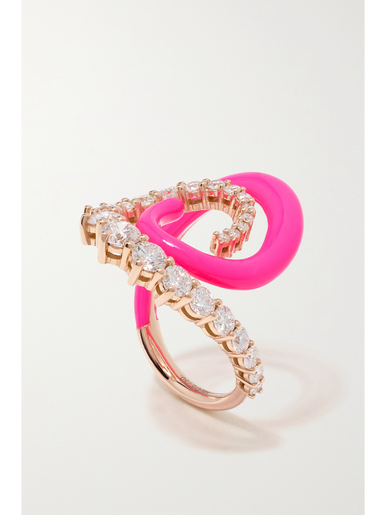 Shop Melissa Kaye Riley 18-karat Pink Gold, Diamond And Enamel Ring