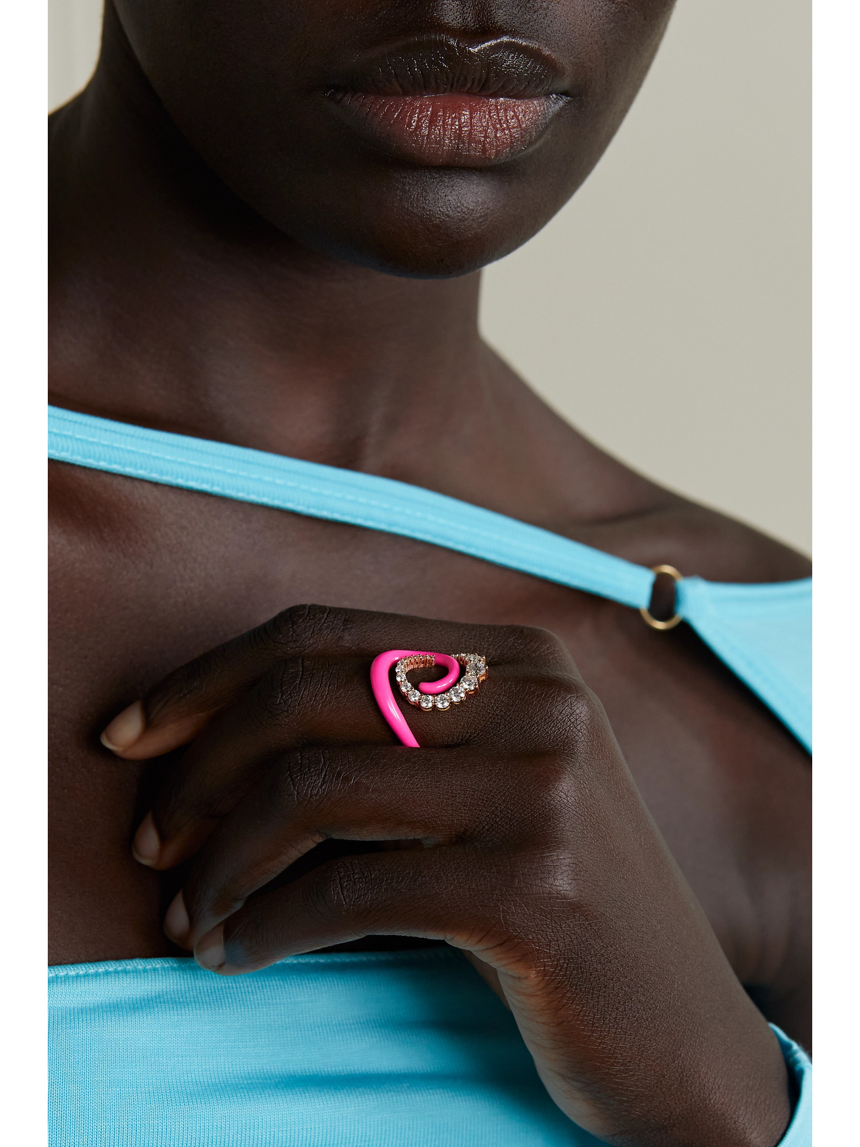 Melissa Kaye Riley 18-karat Pink Gold, Diamond And Enamel Ring In Gold