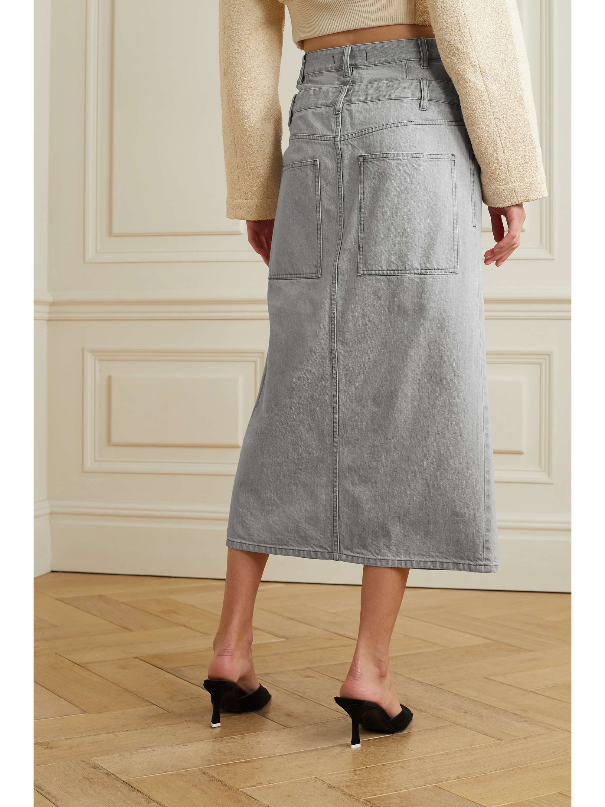 Light gray Denim midi skirt | TIBI 