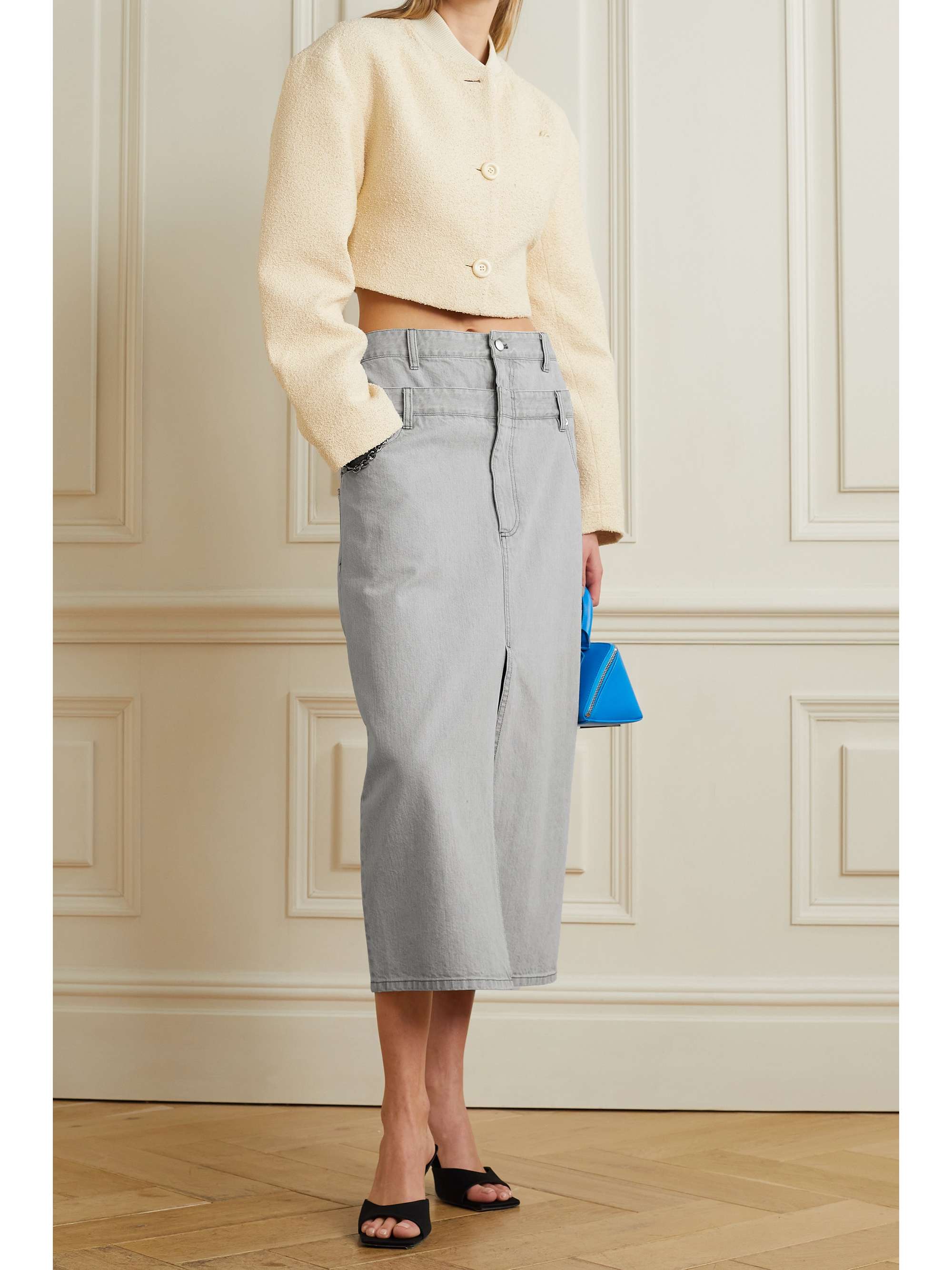 Light gray Denim midi skirt | TIBI 