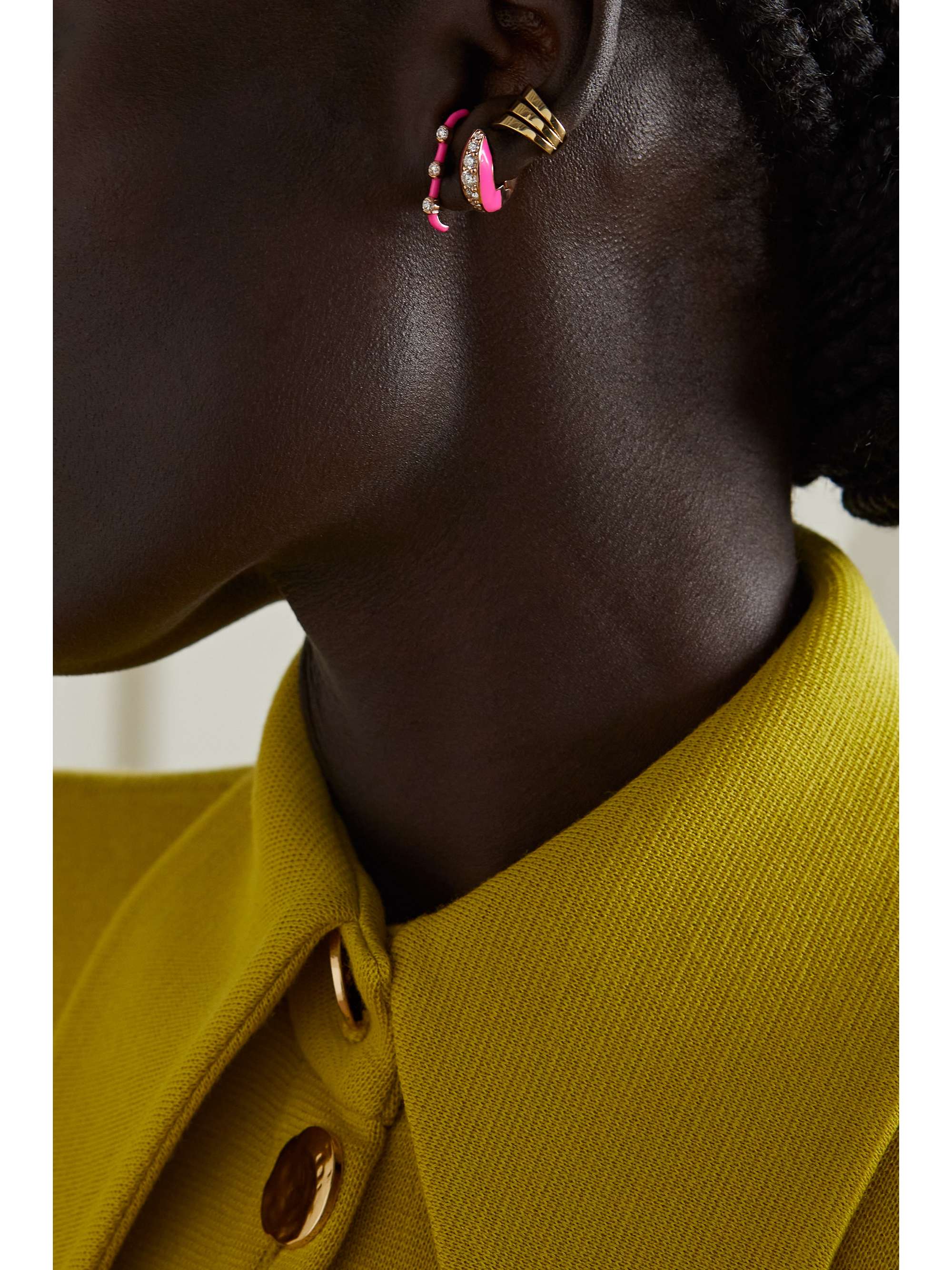 MELISSA KAYE Zea 18-karat rose gold, enamel and diamond single earring