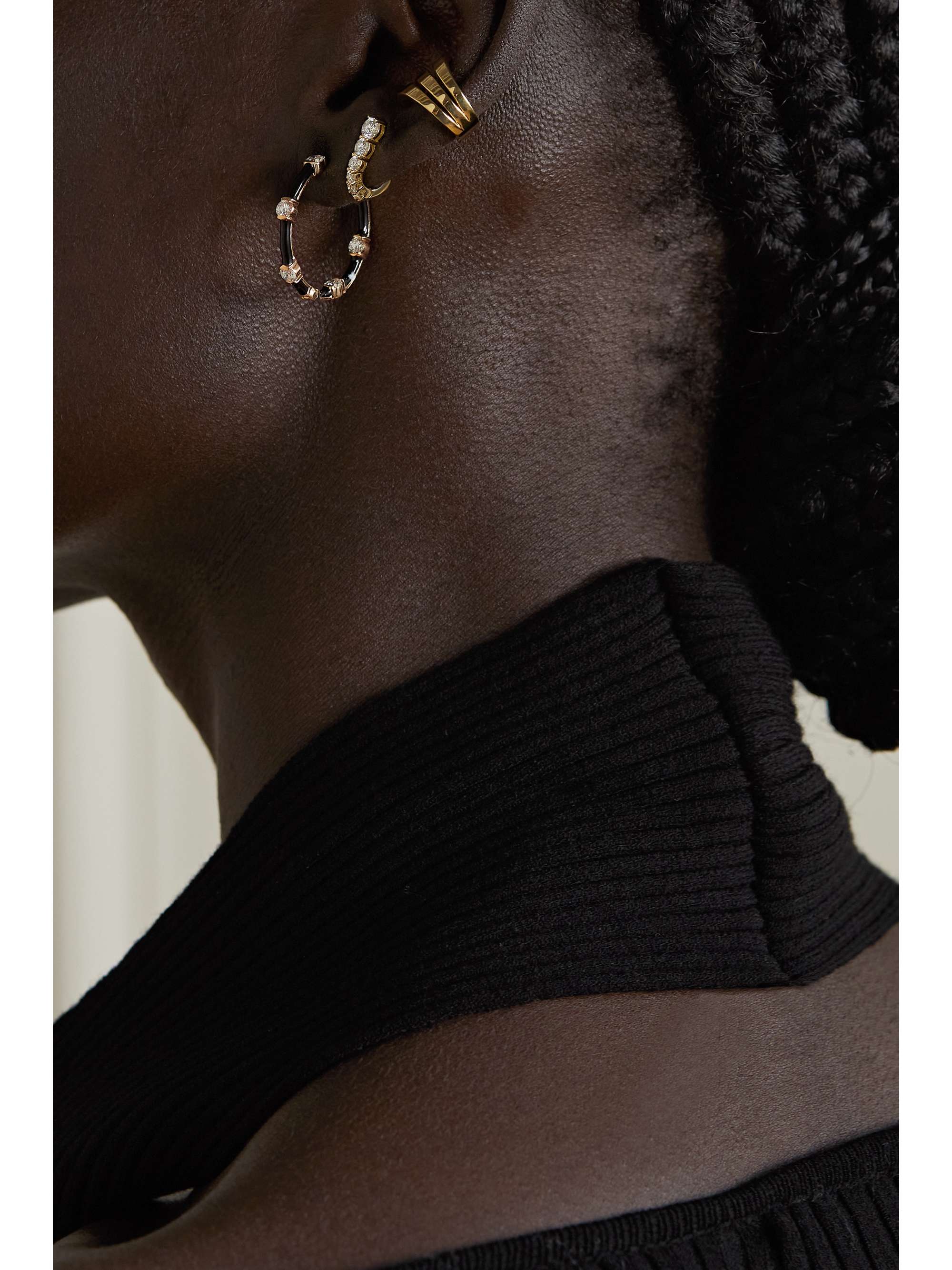 MELISSA KAYE Zea small 18-karat gold, enamel and diamond hoop earrings
