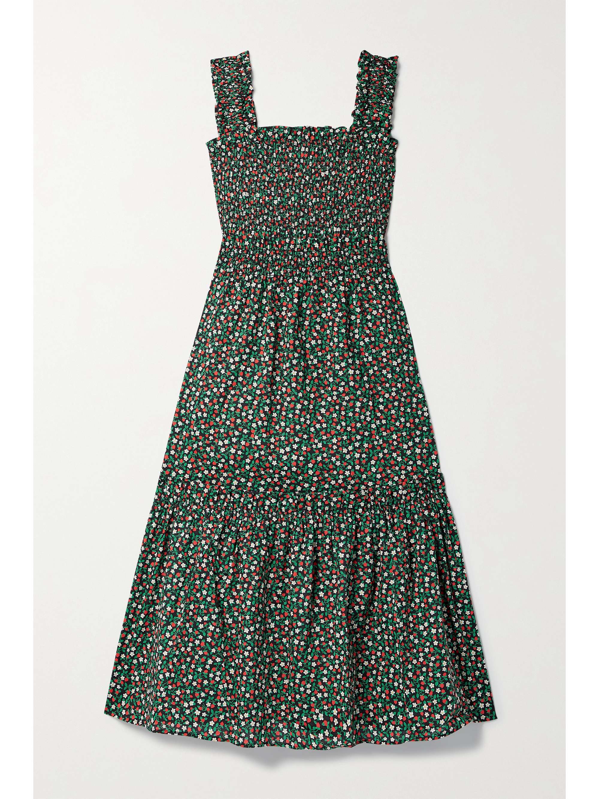 Green Lilly Ruffled Smocked Printed Cotton Midi Dress Sea Net A Porter