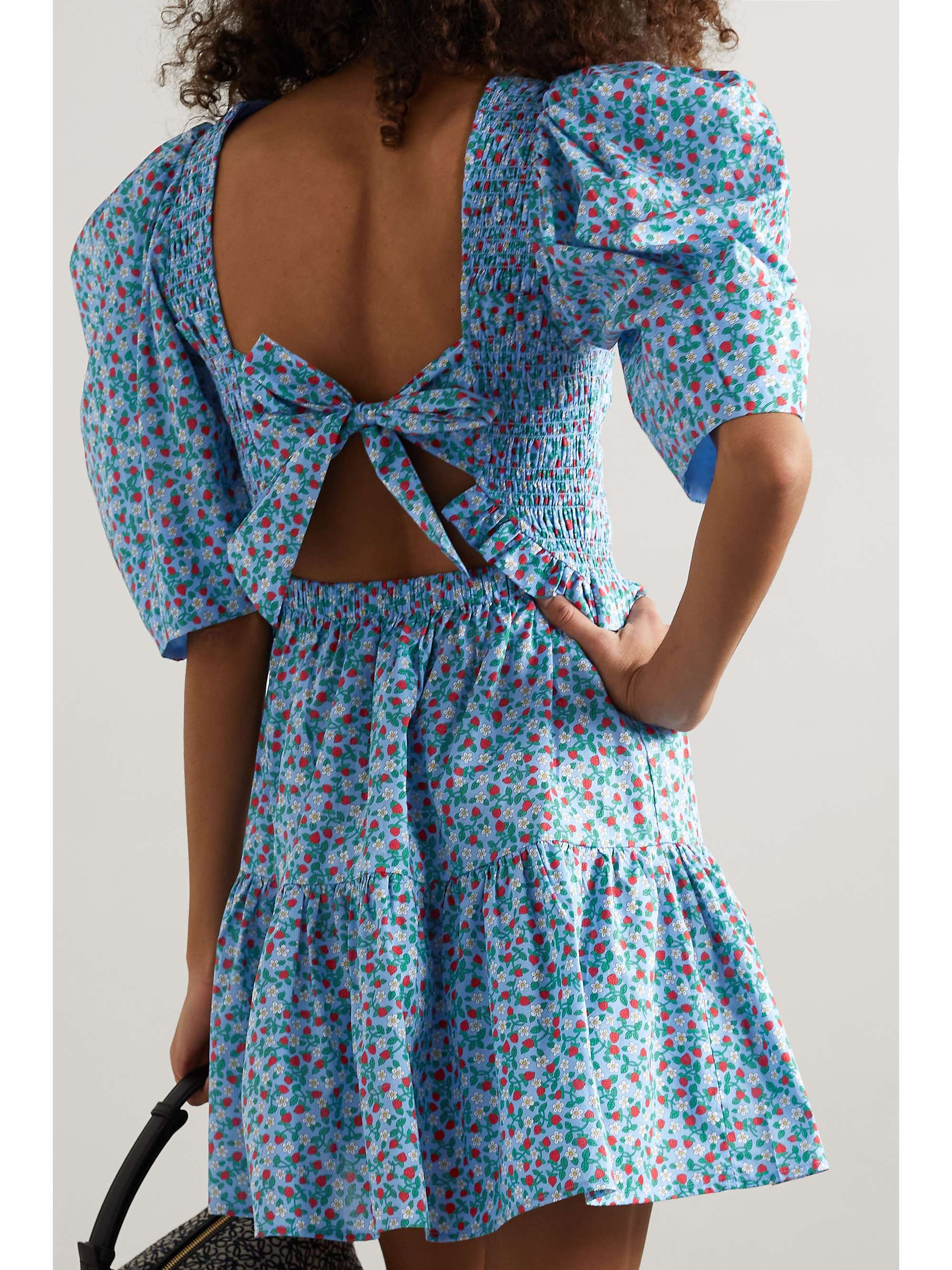 SEA Lilly ruffled smocked printed cotton mini dress