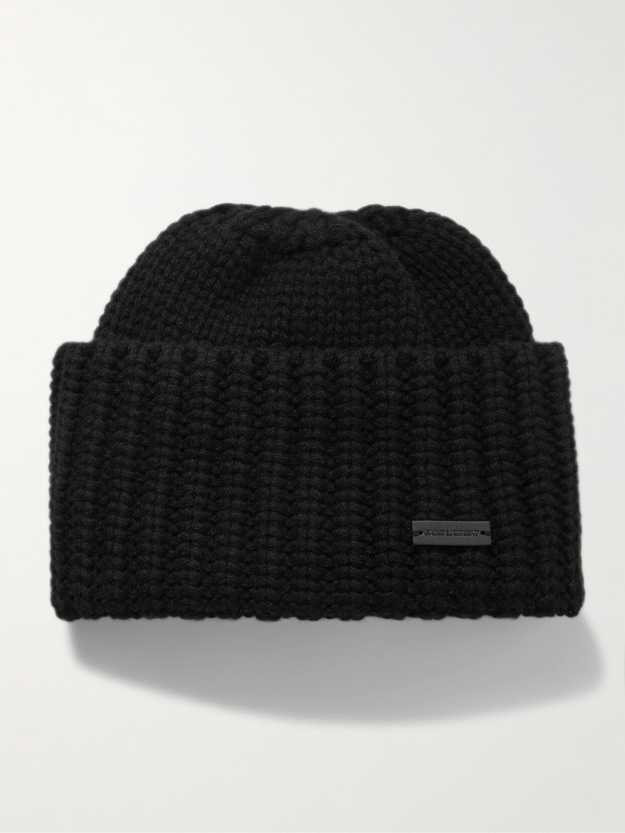 SAINT LAURENT APPLIQUÉD RIBBED CASHMERE BEANIE