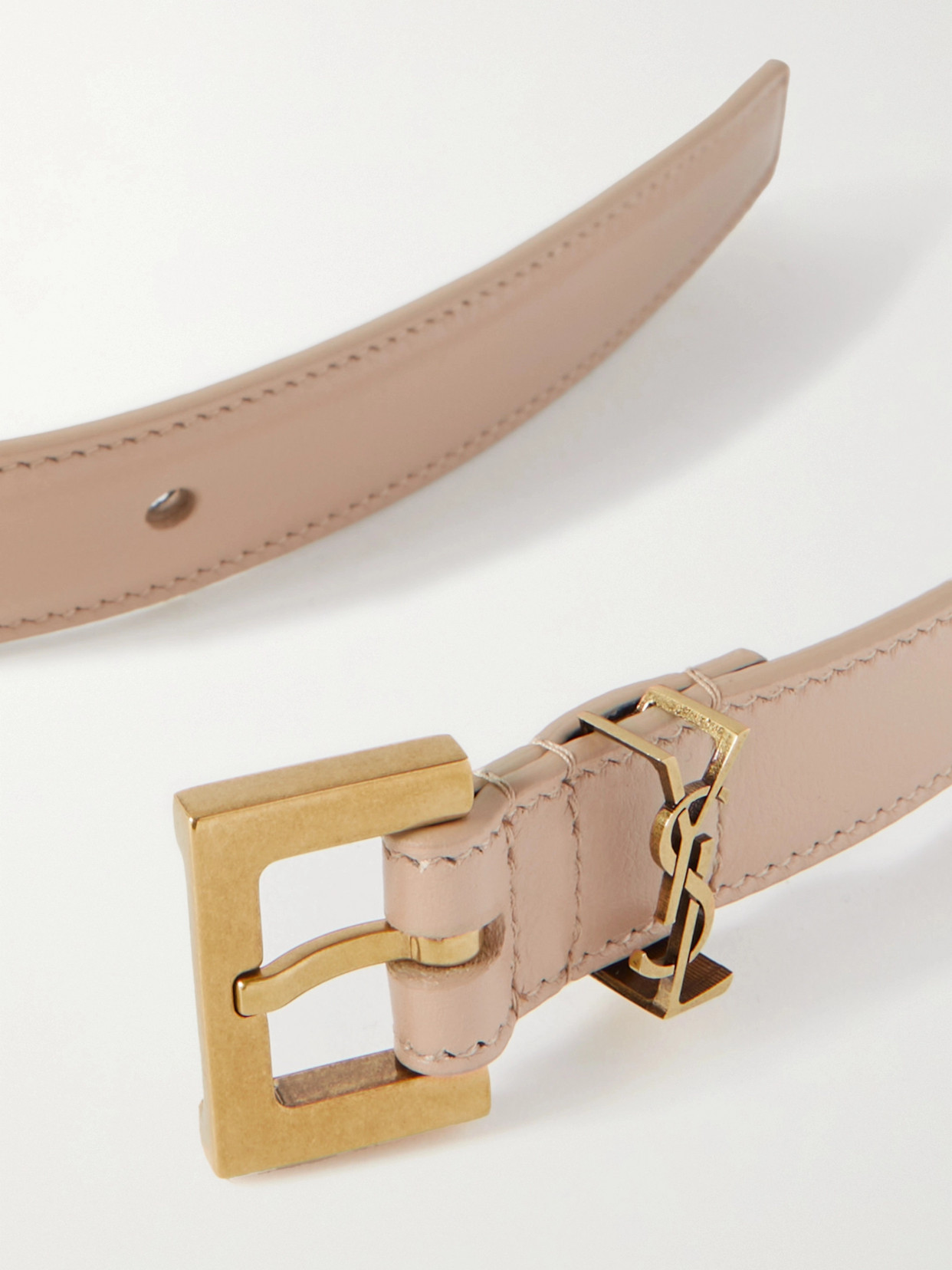 Shop Saint Laurent Cassandre Leather Belt In Neutrals