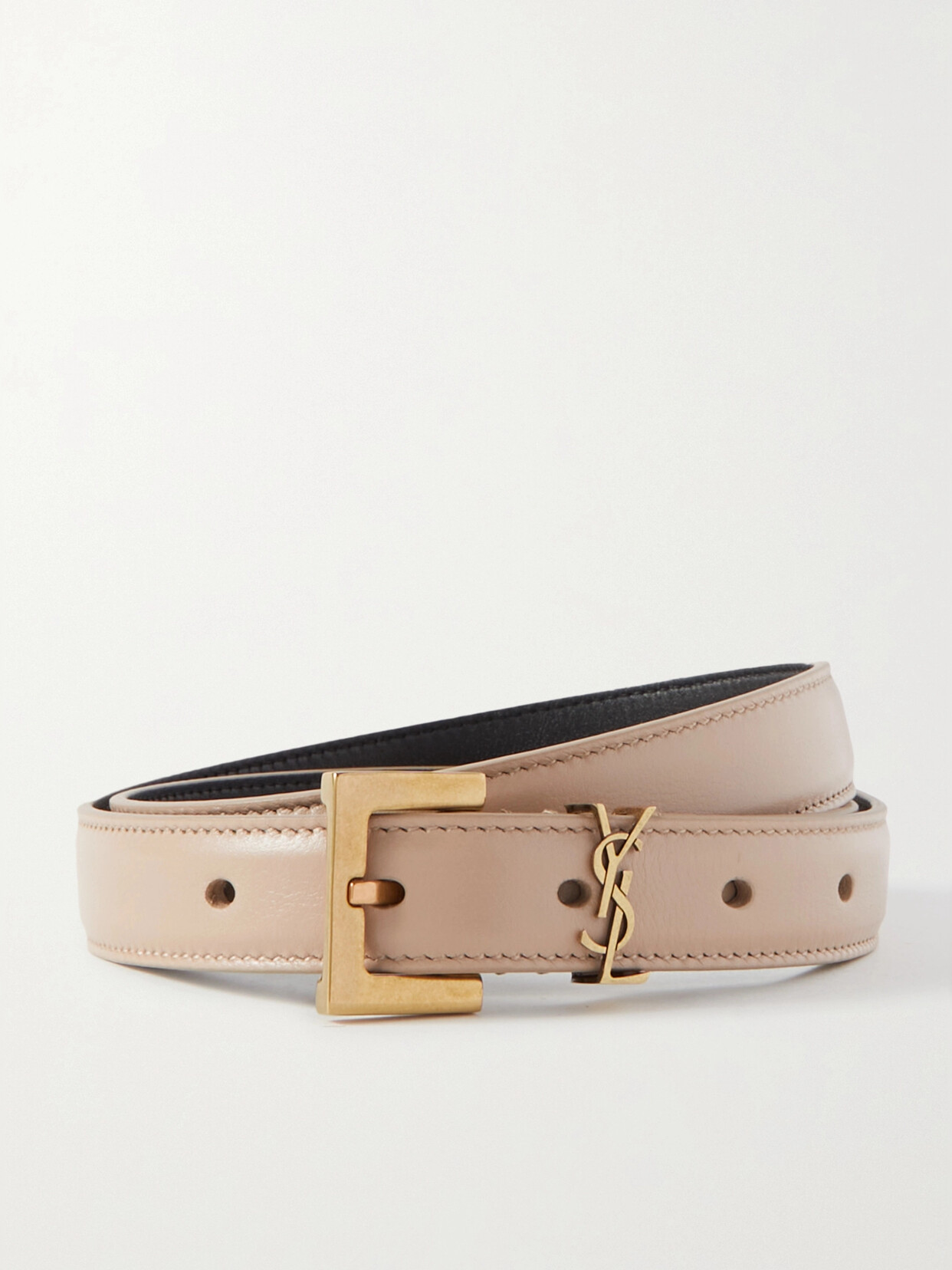 Shop Saint Laurent Cassandre Leather Belt In Neutrals