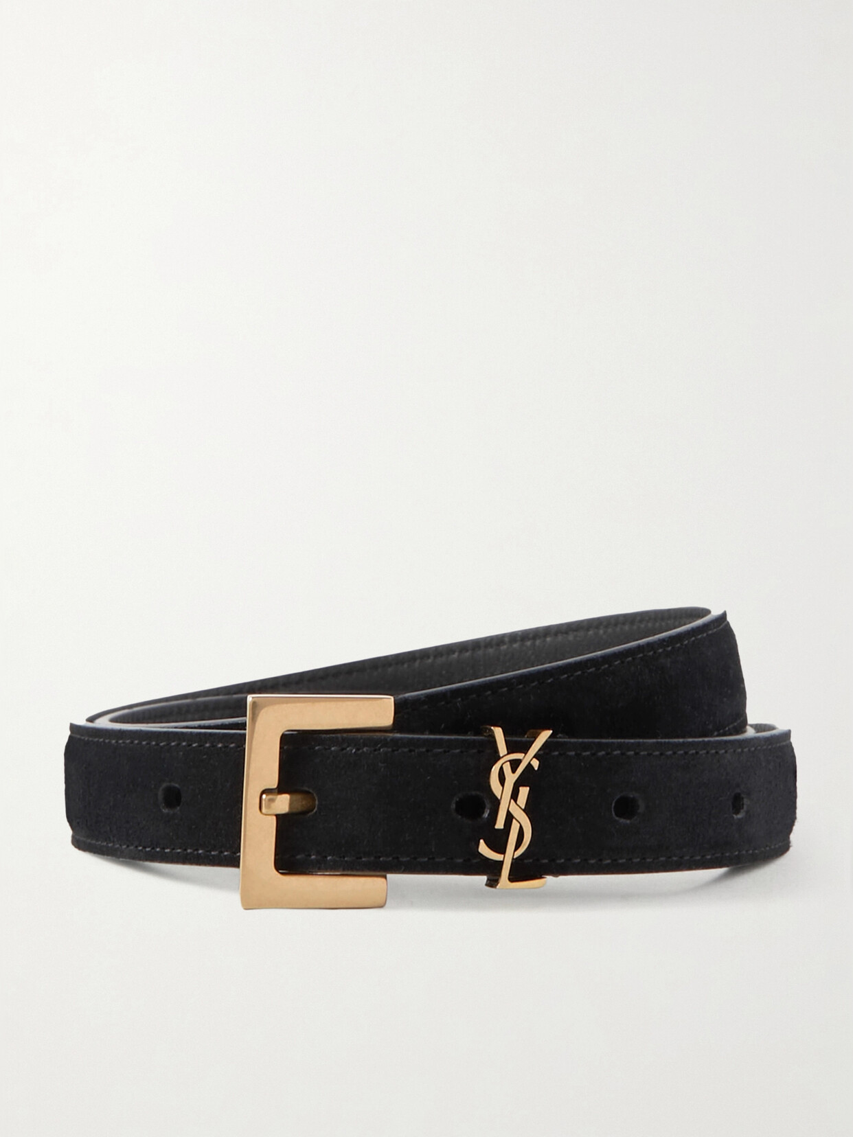 SAINT LAURENT Monogramme Suede Belt - Black