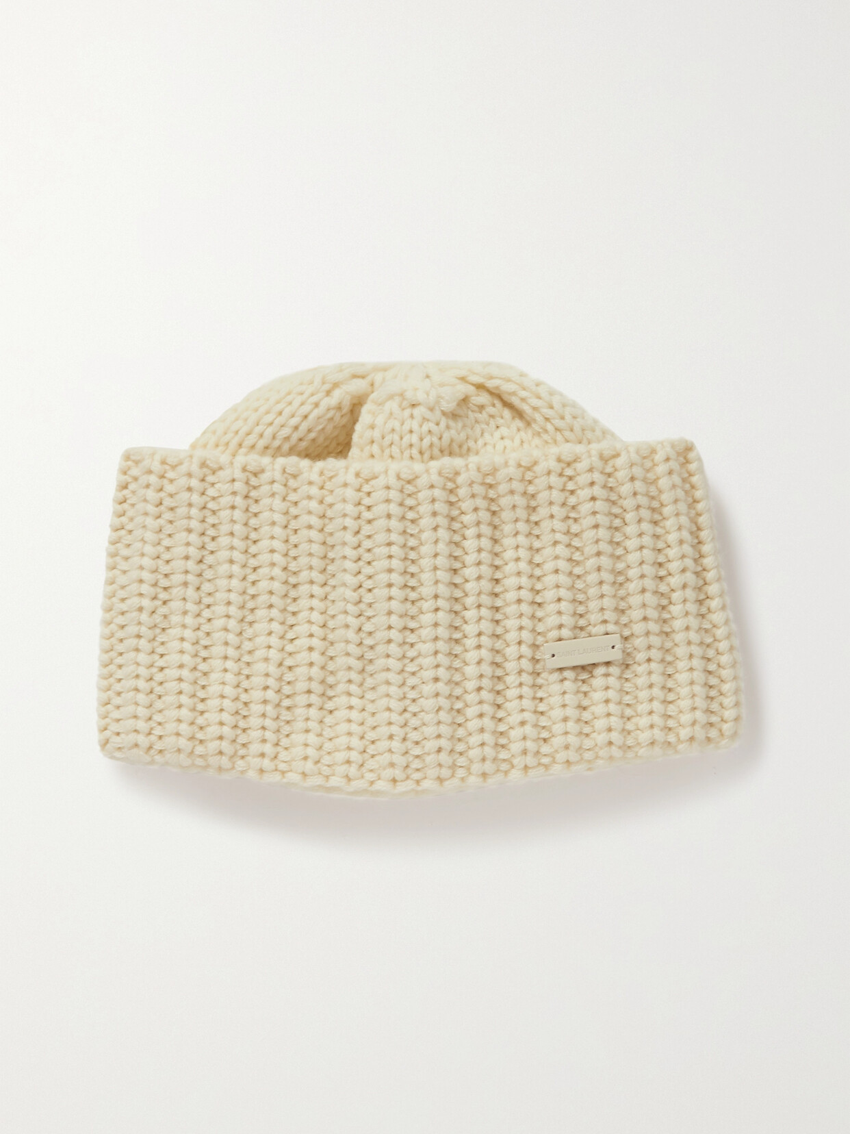 Saint Laurent Appliquéd Ribbed Cashmere Beanie In Neutrals