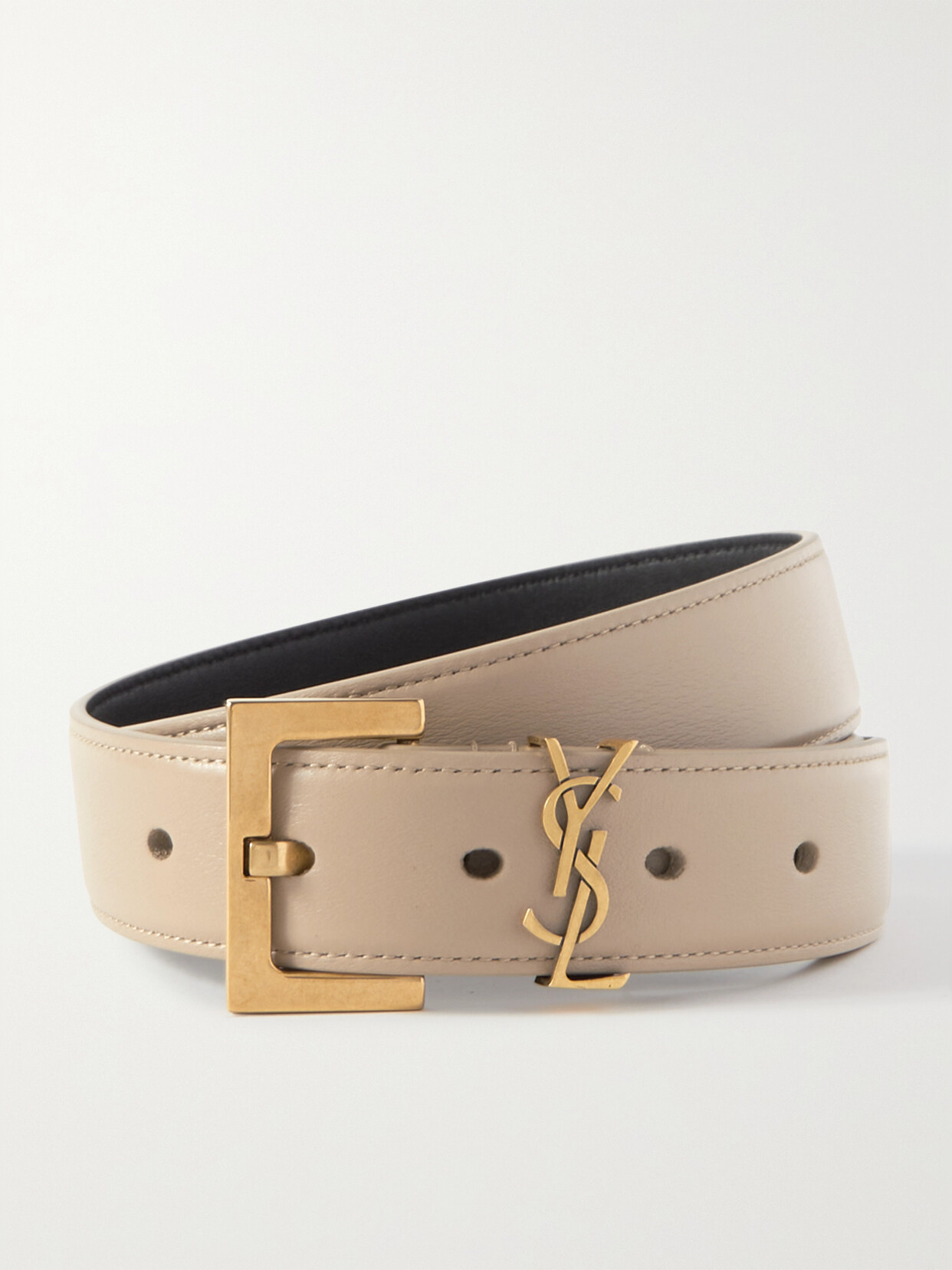 Saint Laurent Monogramme Leather Belt In Dark Beige