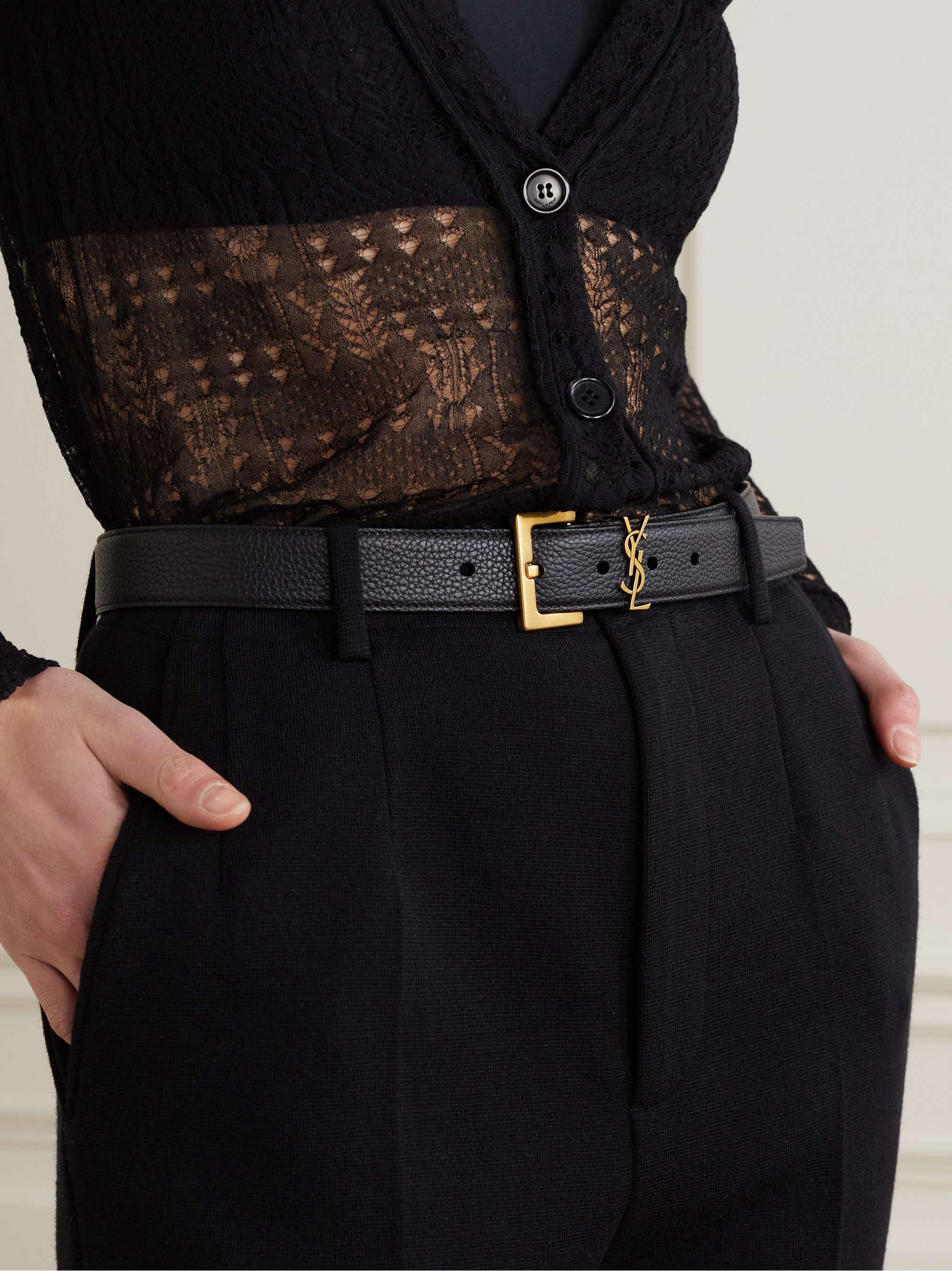 SAINT LAURENT Cassandre textured-leather belt | NET-A-PORTER