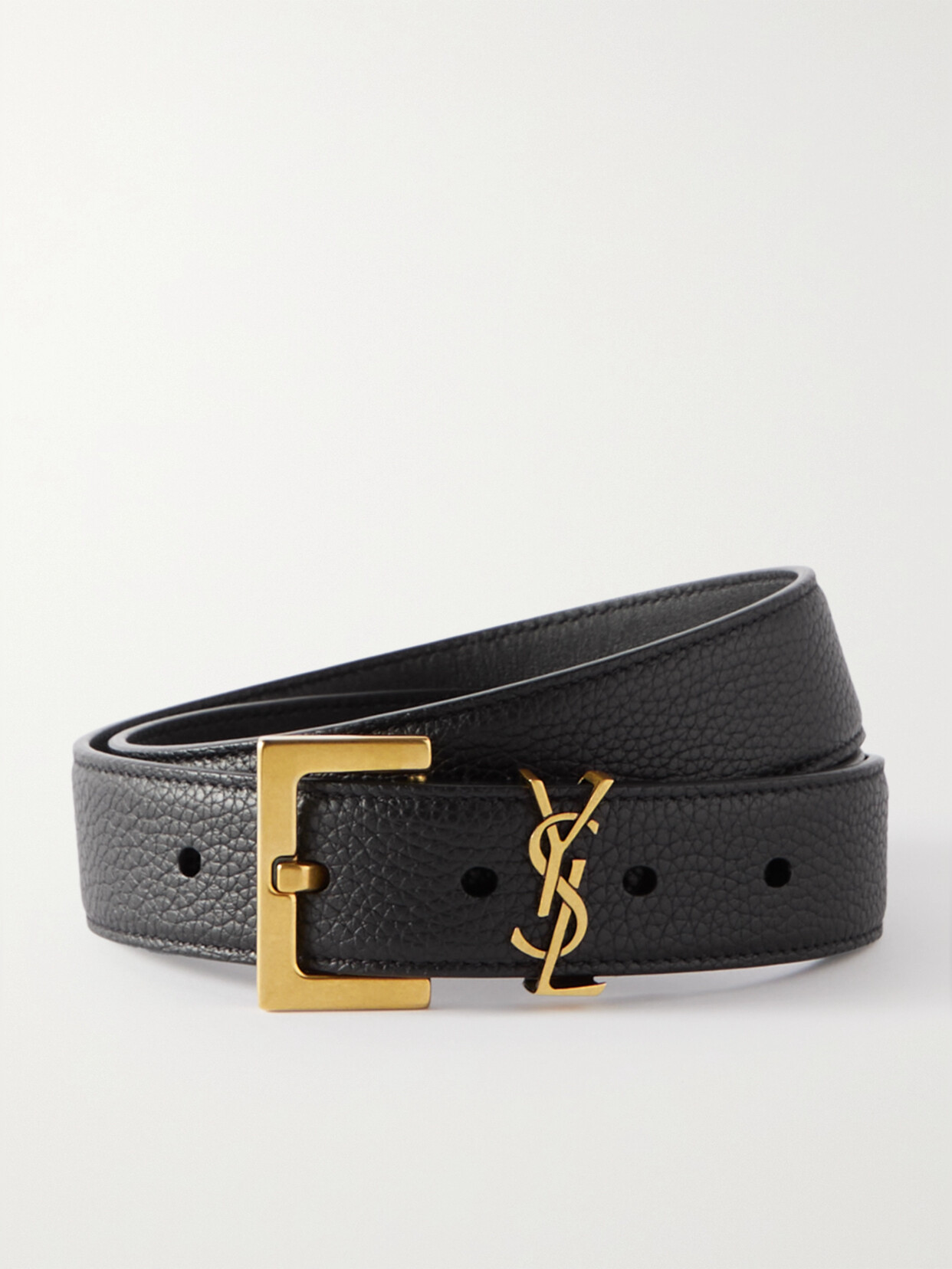 Saint Laurent Monogramme Textured-leather Belt In Black