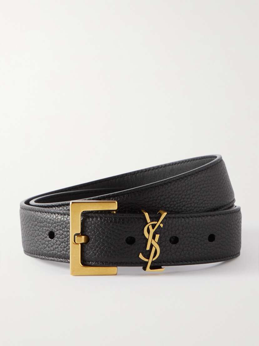 Saint Laurent Cassandre Textured-leather Belt