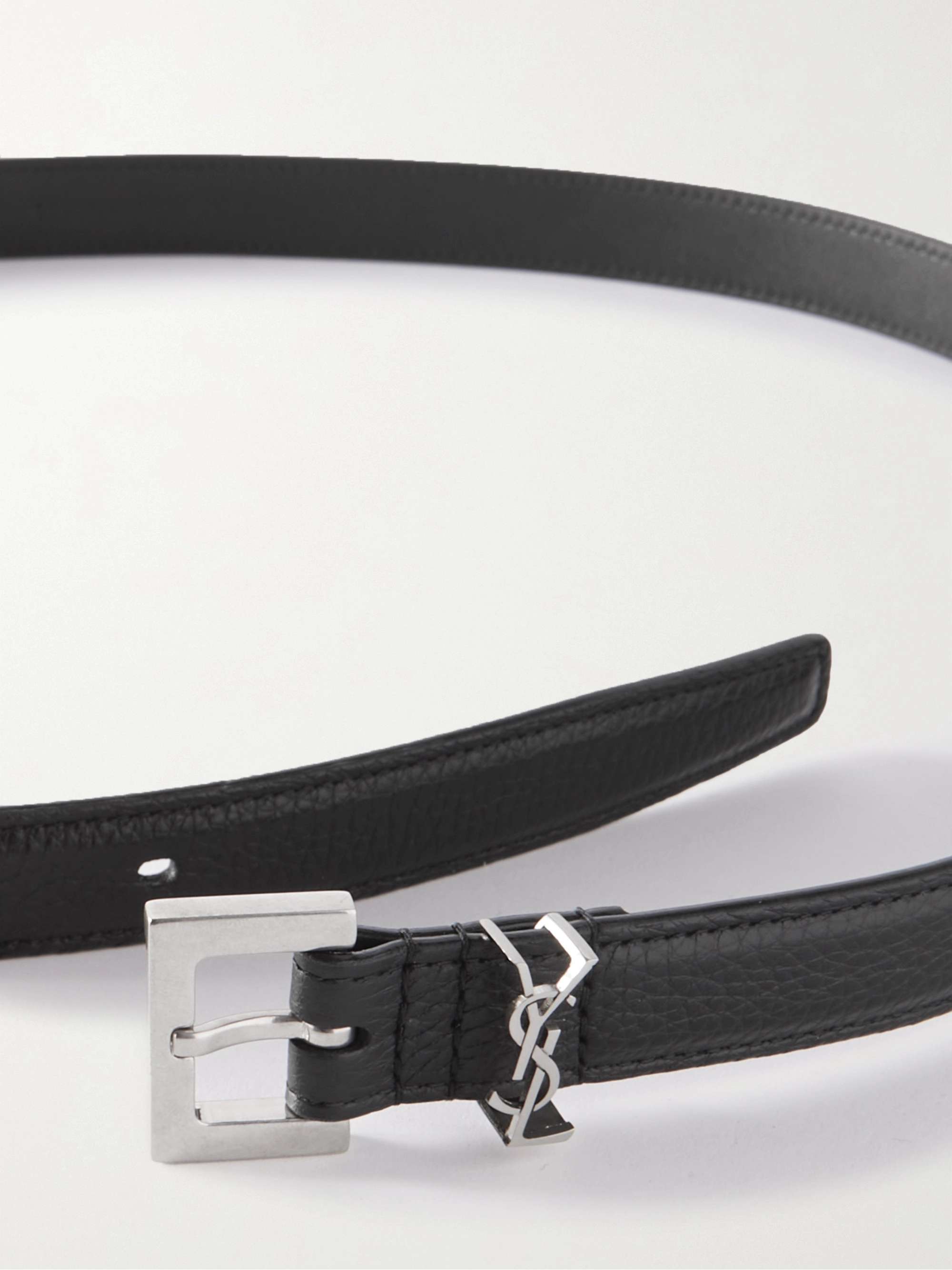 SAINT LAURENT Embellished textured-leather belt