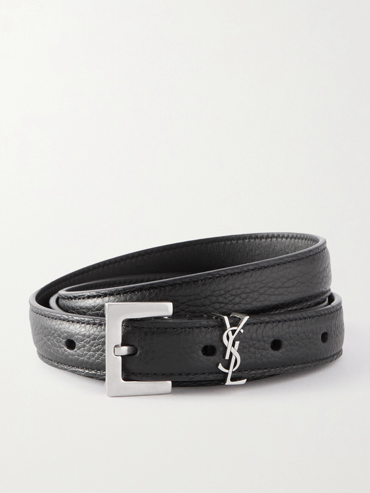 SAINT LAURENT Embellished Textured-leather Belt - Black