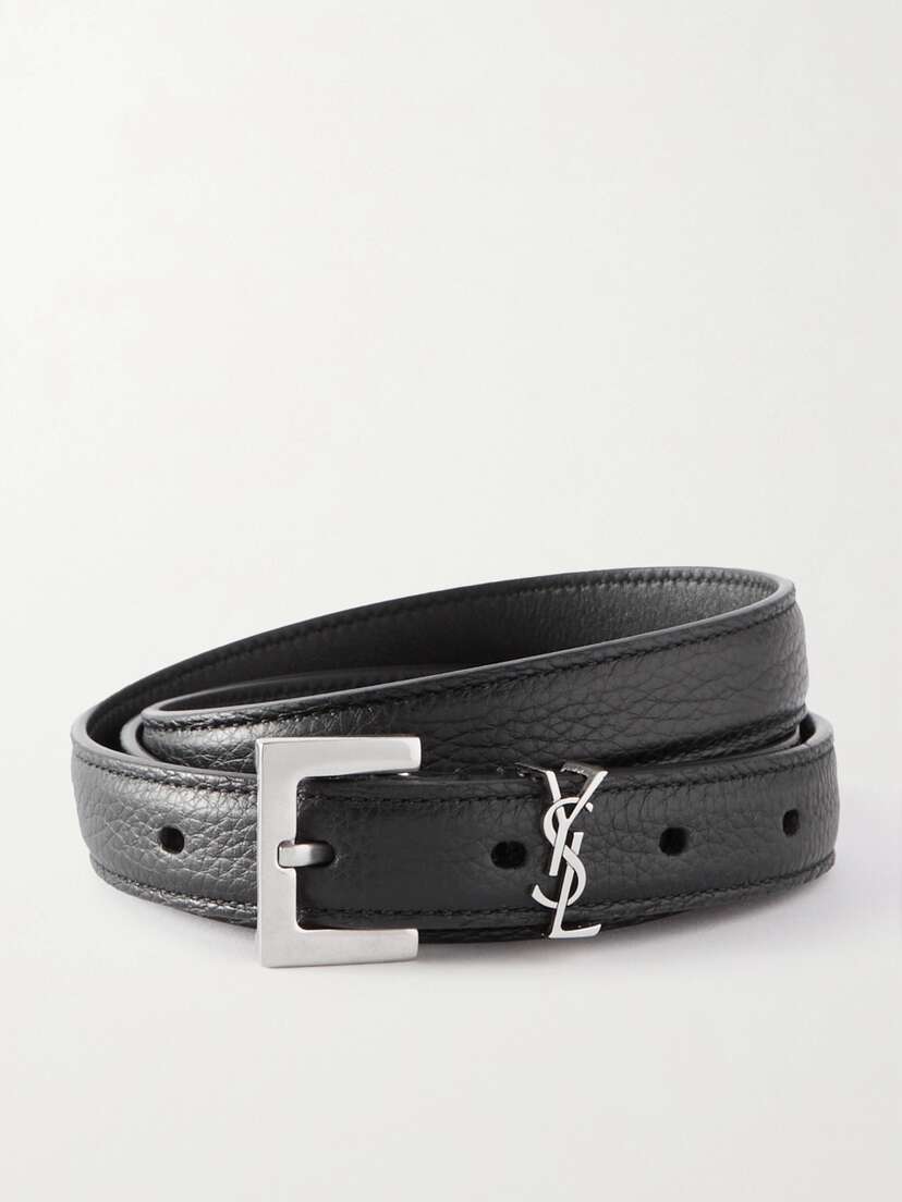 Saint Laurent Embellished Textured-leather Belt