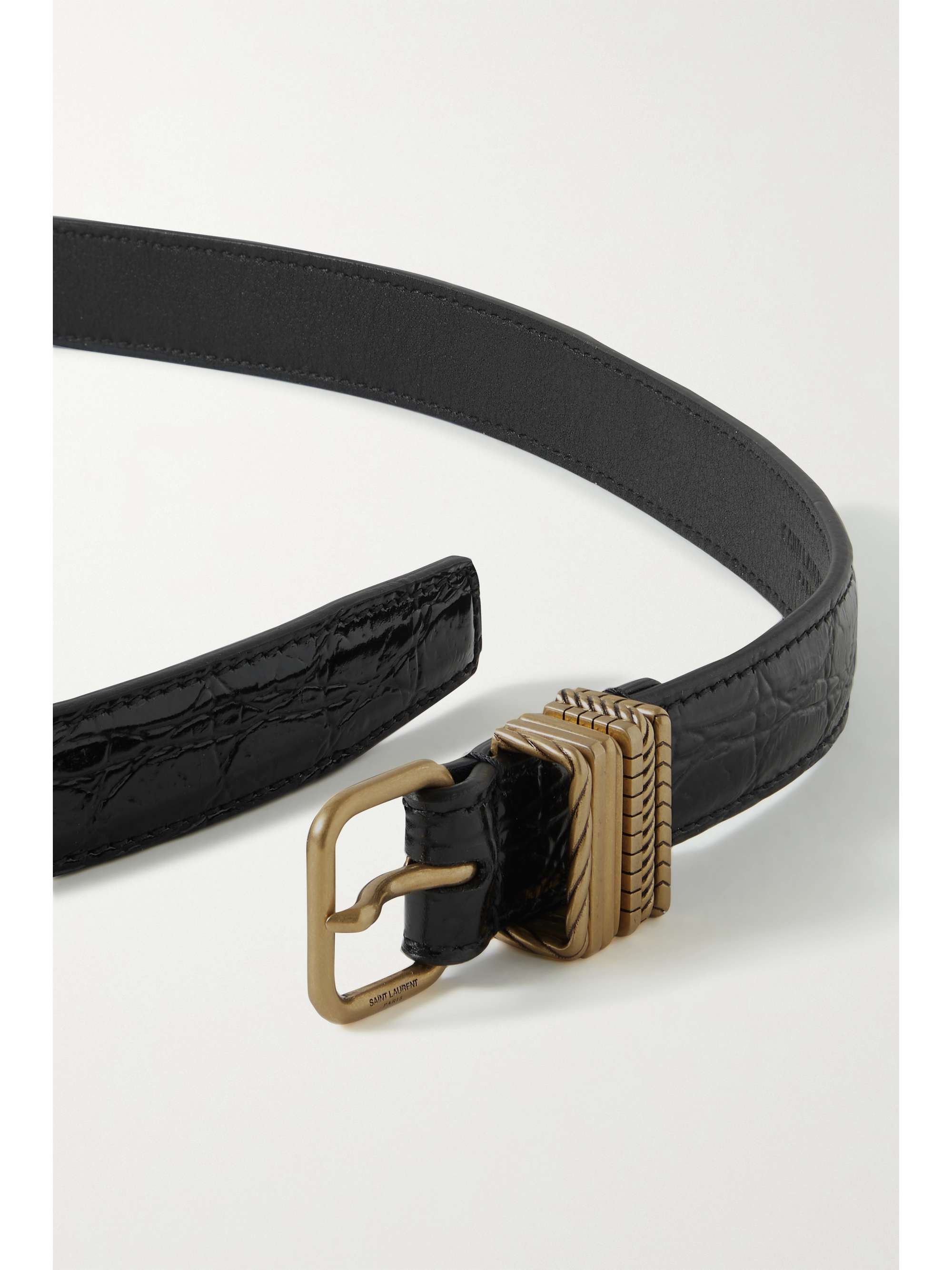 Embellished croc-effect leather belt 