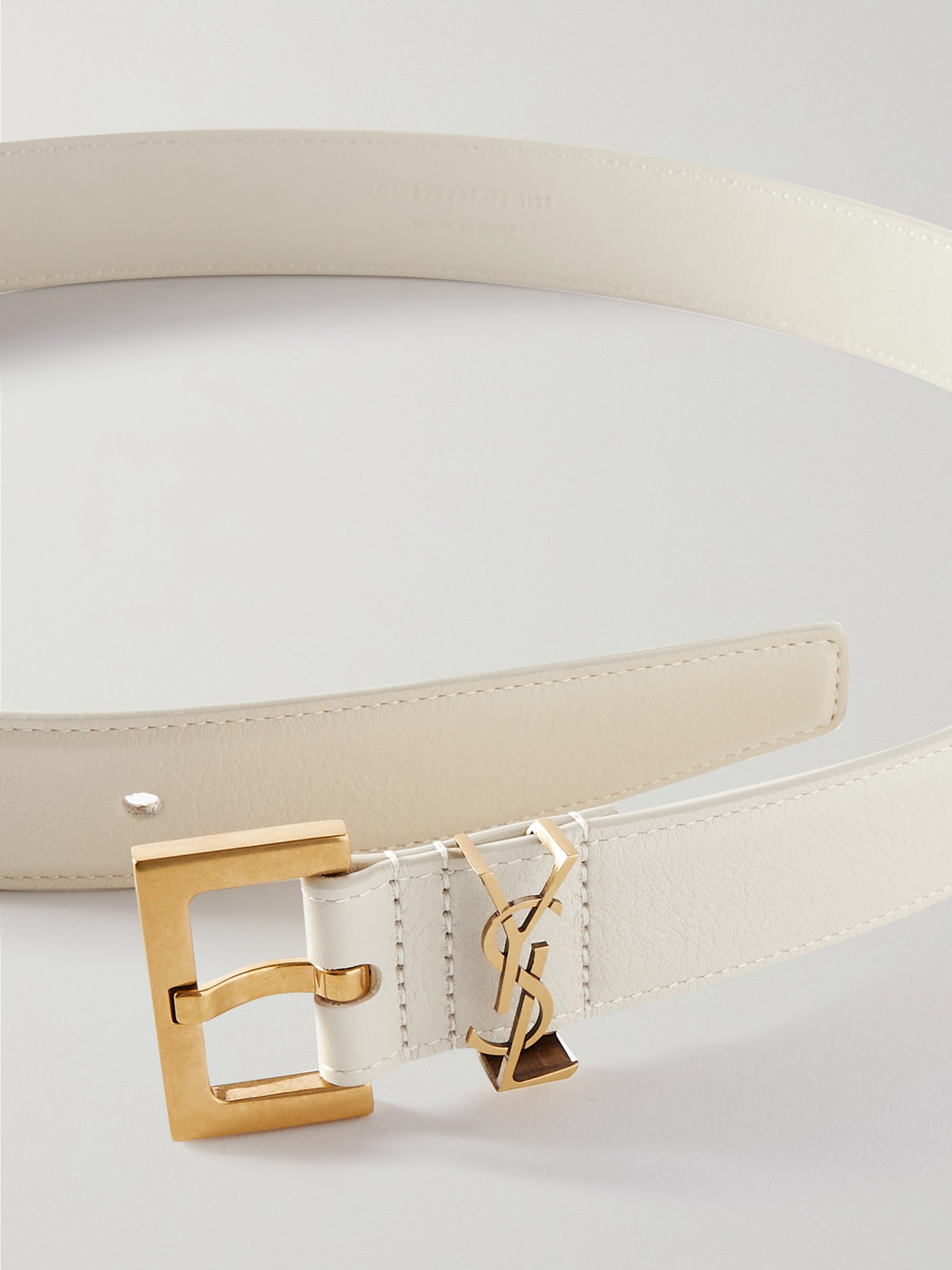 Saint Laurent Monogramme Leather Belt In Cream
